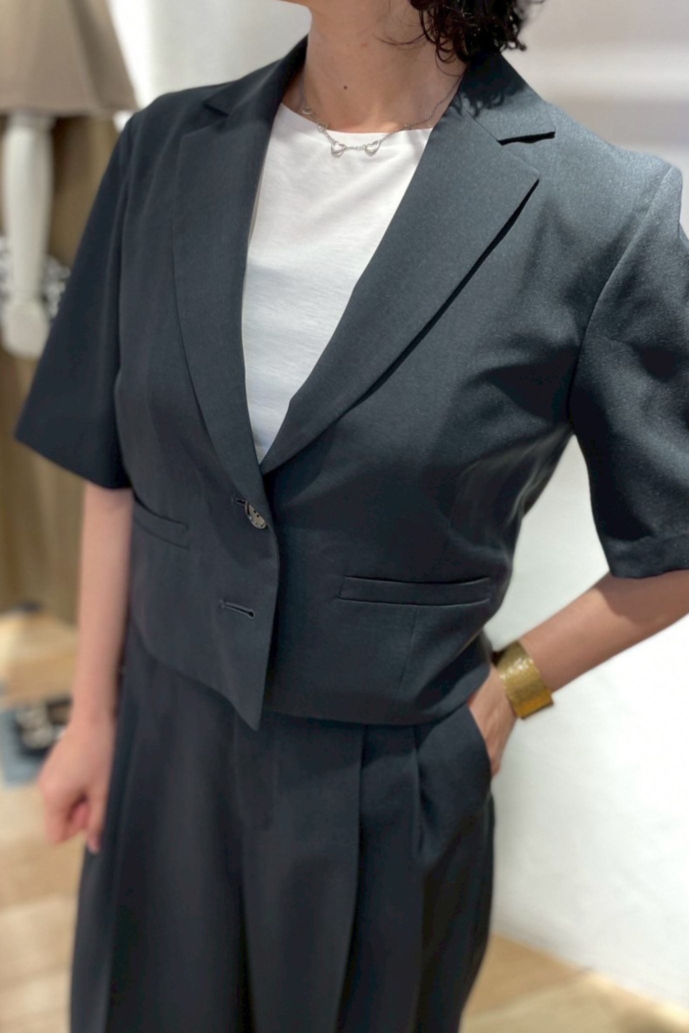 <50%OFF>シャンブレー半袖ジャケット