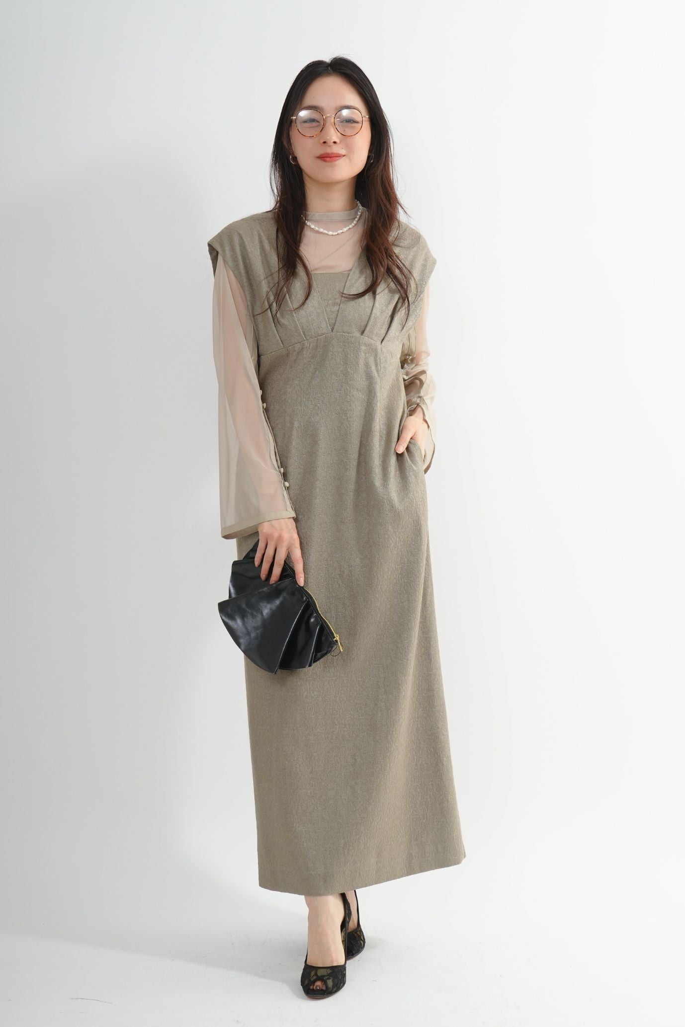 Vネックジャガードドレス<2pcs SET>