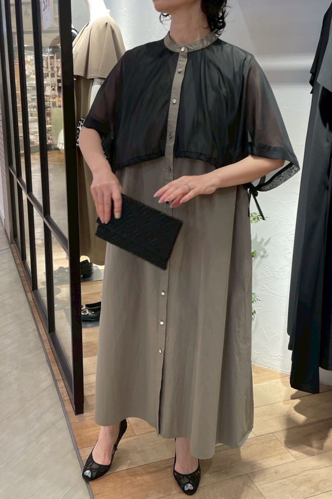 <30%OFF>シアーケープワンピース