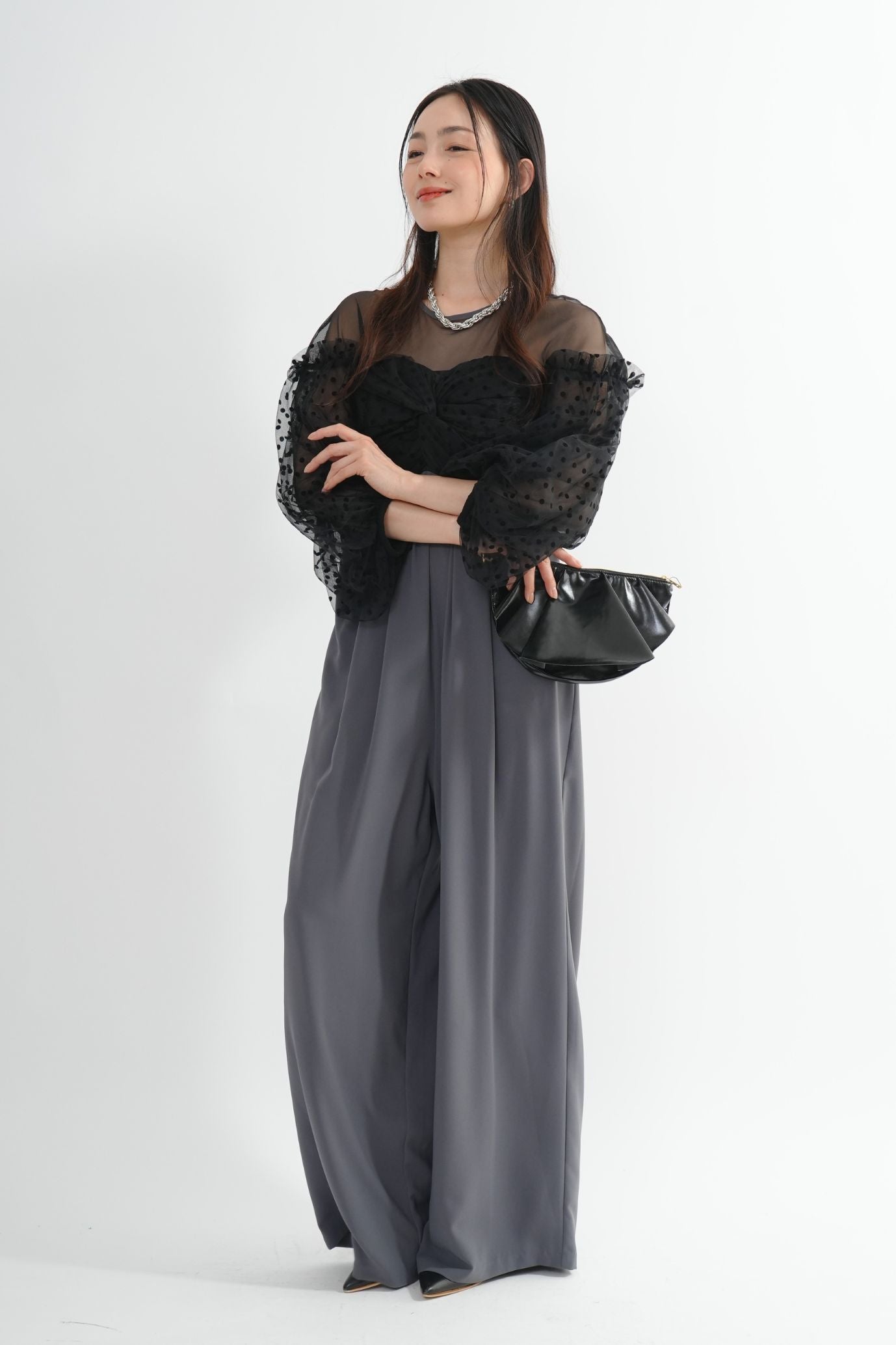 <50%OFF>フロッキードットパンツドレス