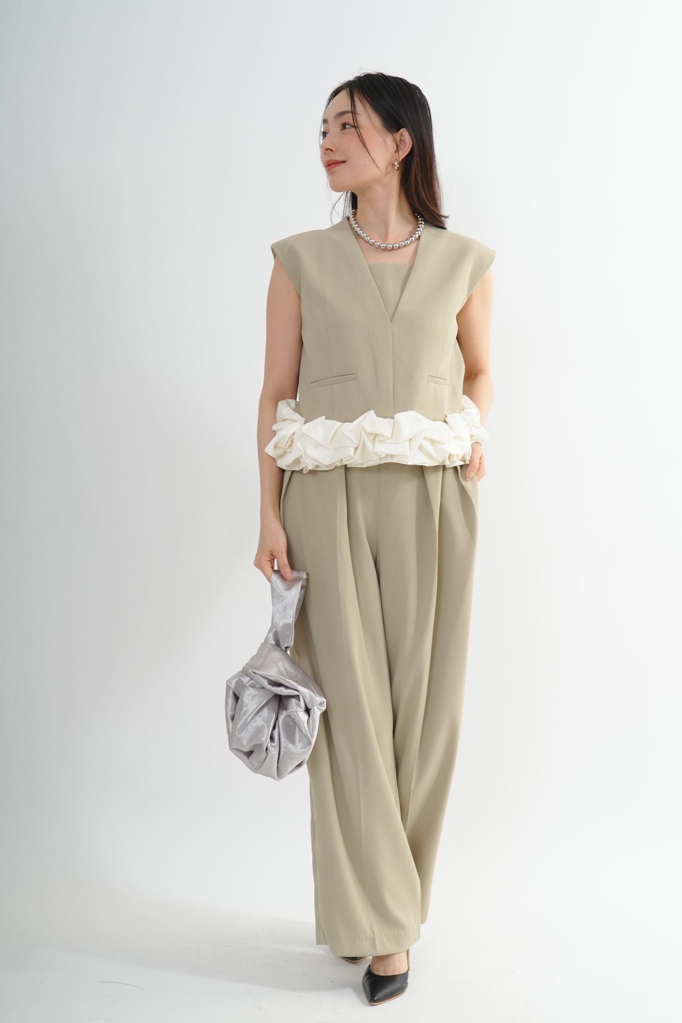サテンバルーンヘムパンツドレス<2pcs SET>