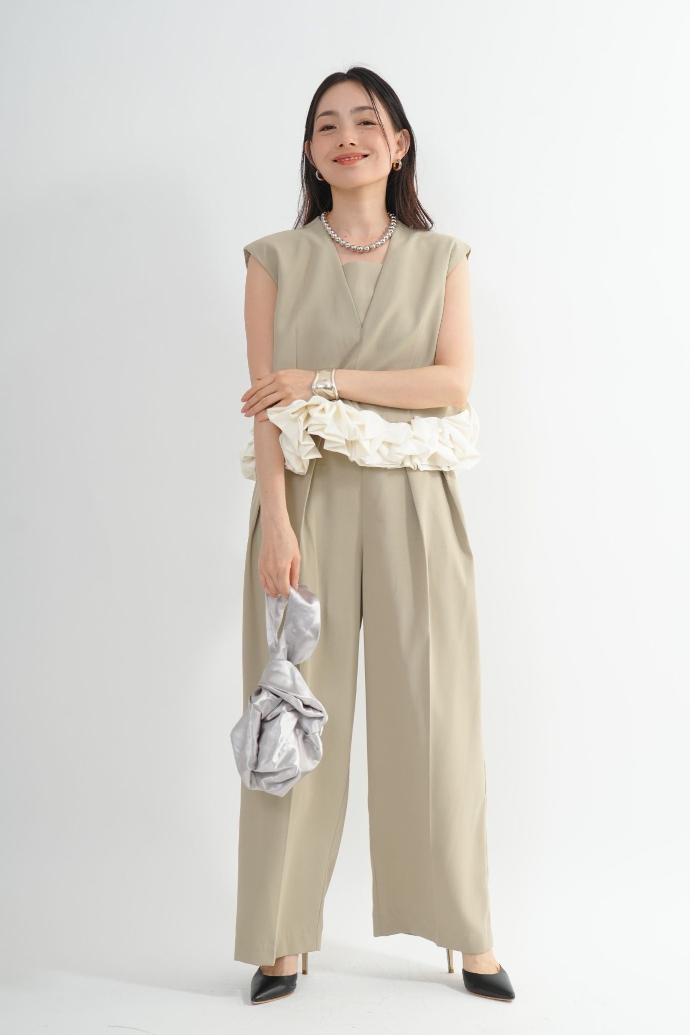 サテンバルーンヘムパンツドレス<2pcs SET>