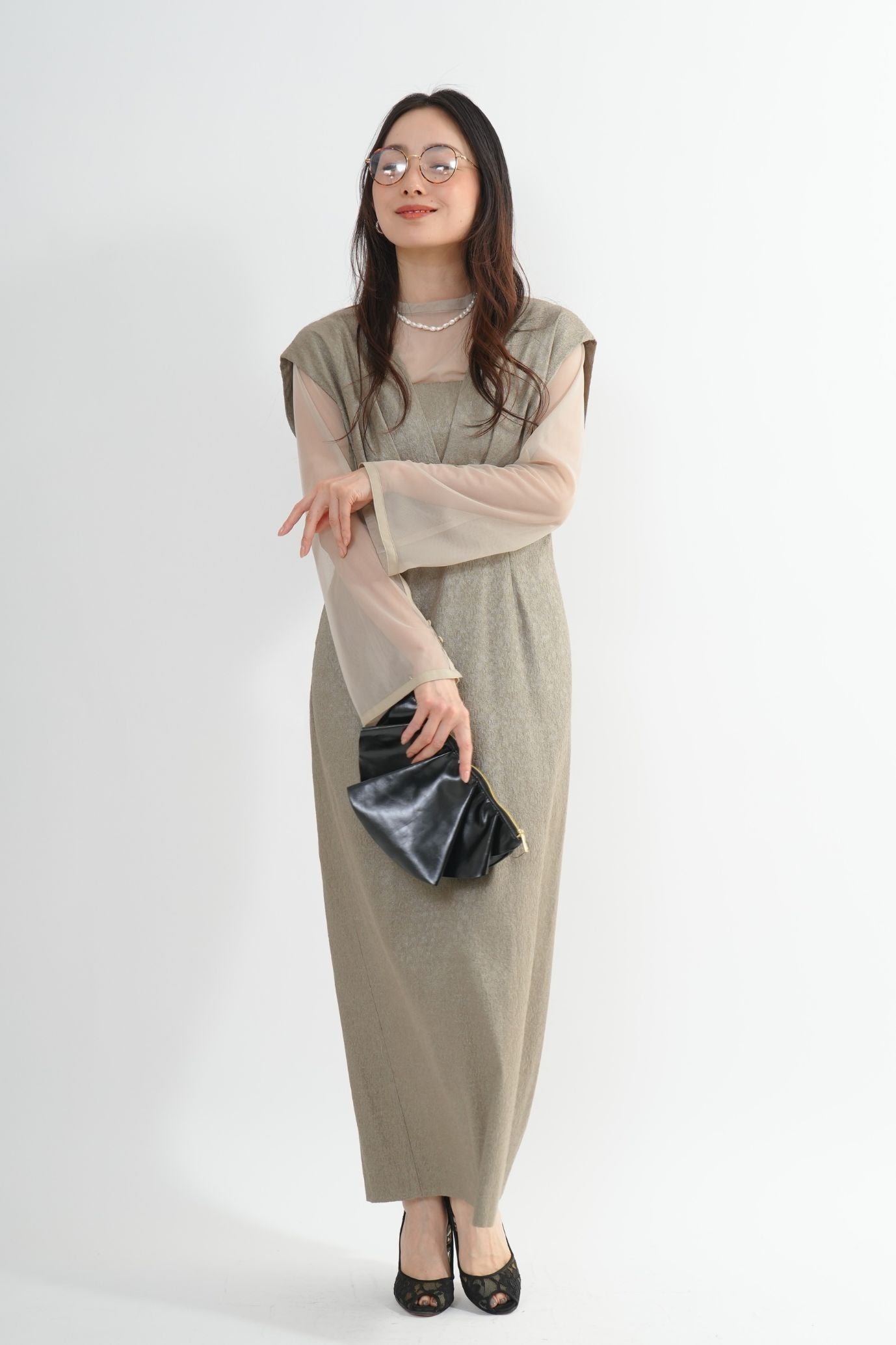 Vネックジャガードドレス<2pcs SET>