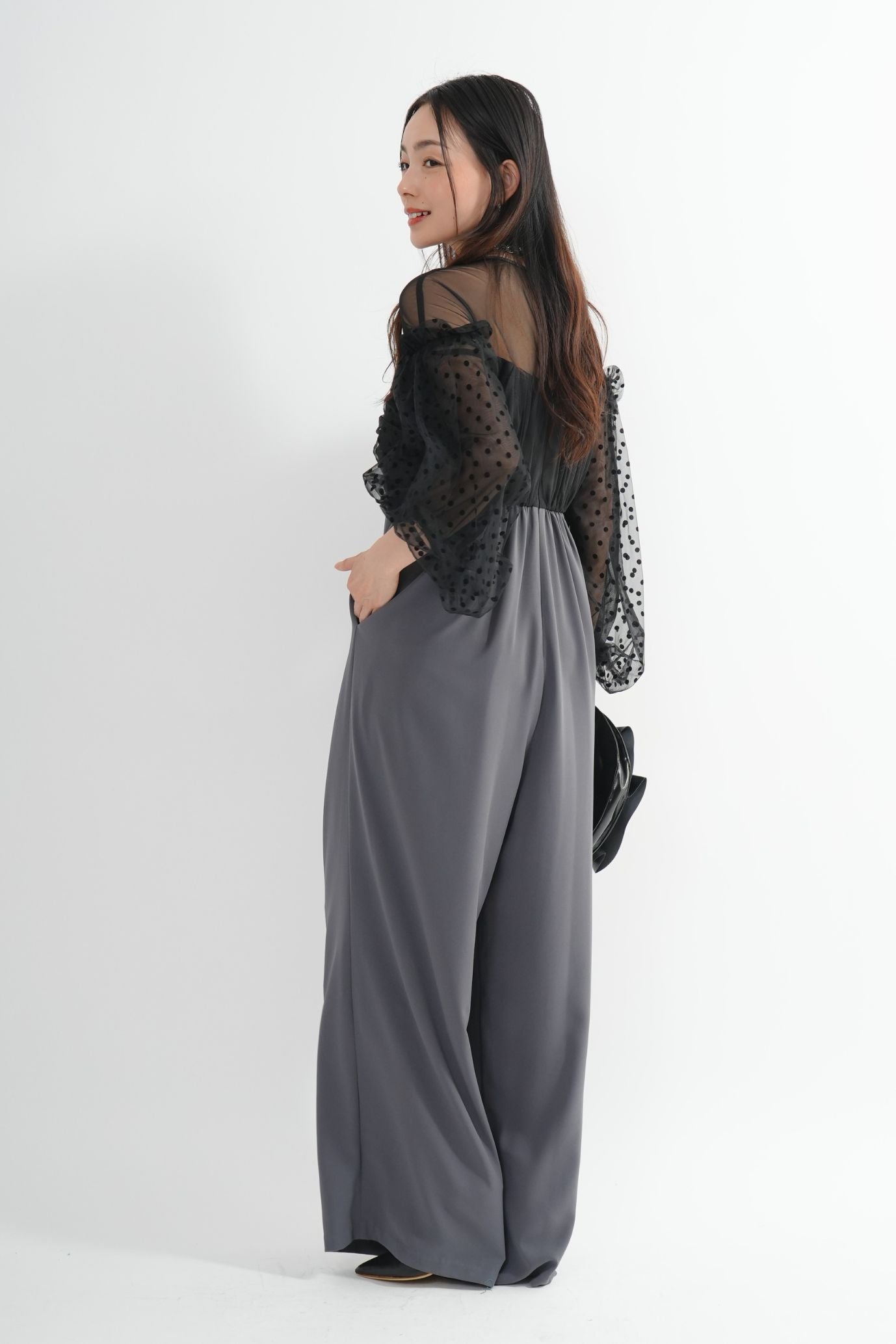 <50%OFF>フロッキードットパンツドレス