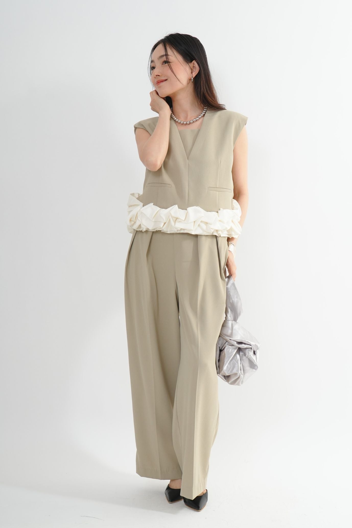 サテンバルーンヘムパンツドレス<2pcs SET>