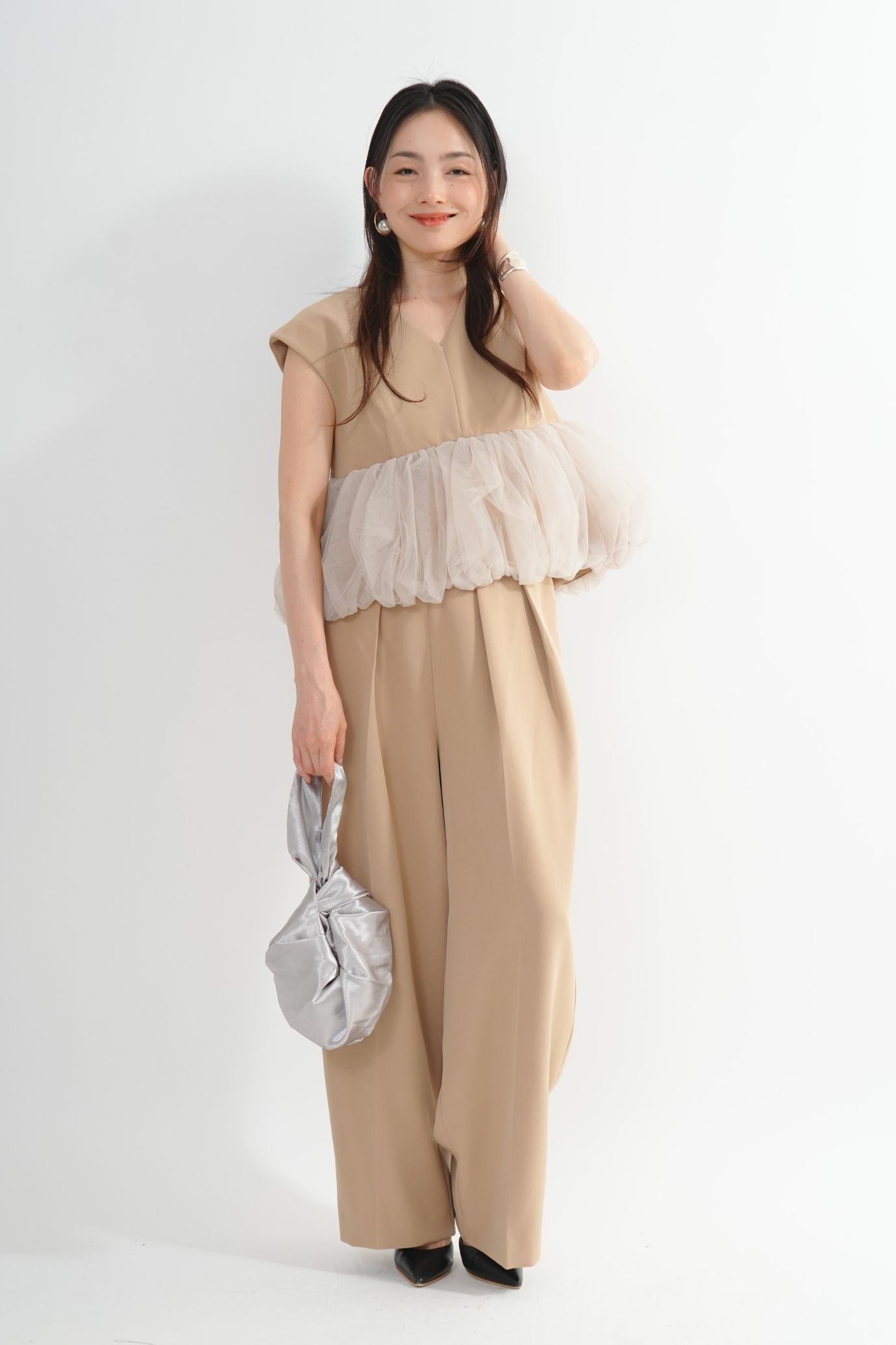 ペプラムチュールパンツドレス<3pcs SET>