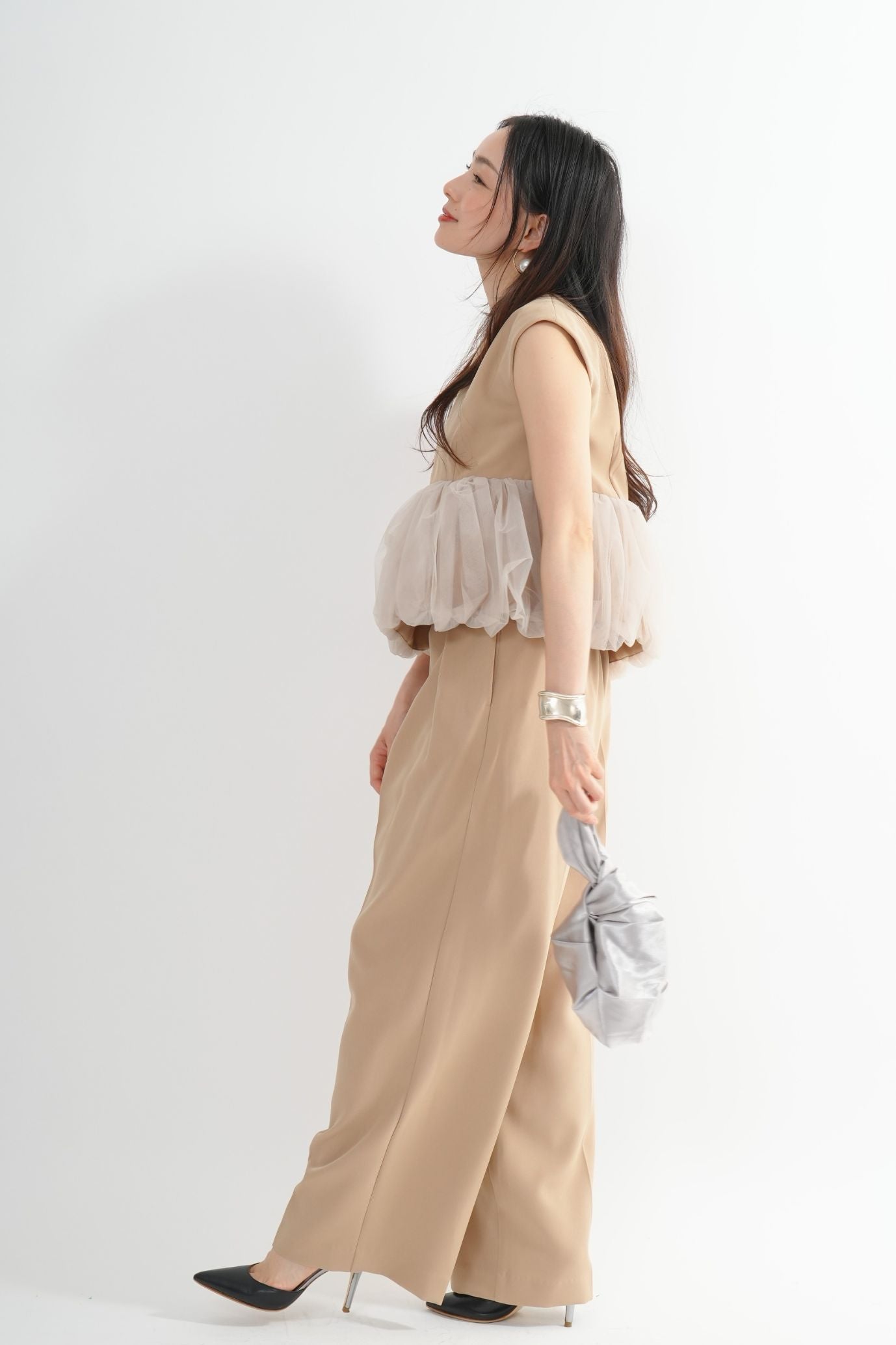 ペプラムチュールパンツドレス<3pcs SET>