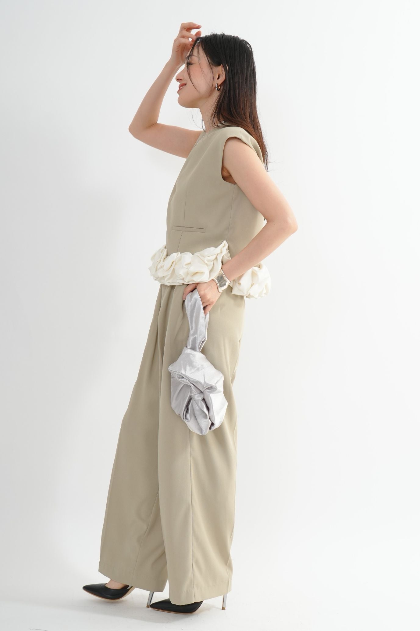 サテンバルーンヘムパンツドレス<2pcs SET>