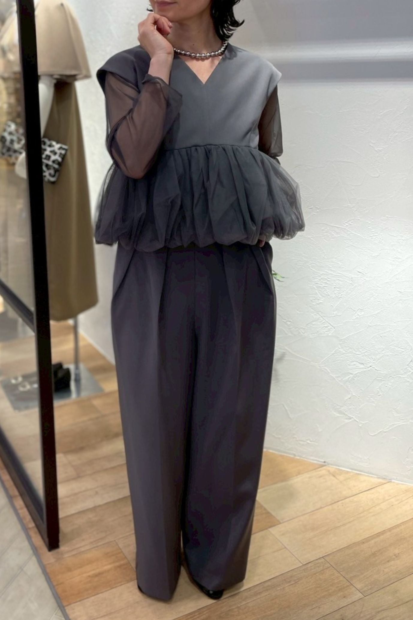 ペプラムチュールパンツドレス<3pcs SET>