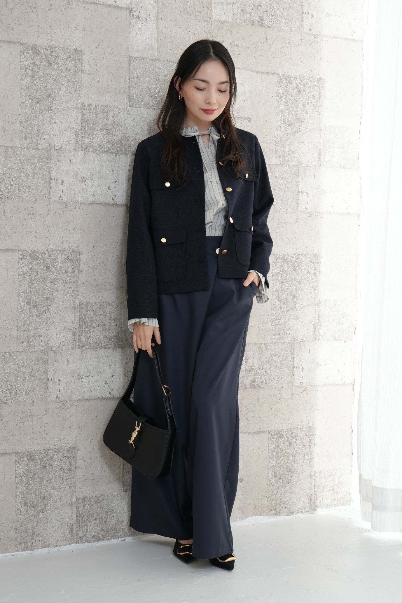 <50%OFF>ストライプフリルカラーブラウス