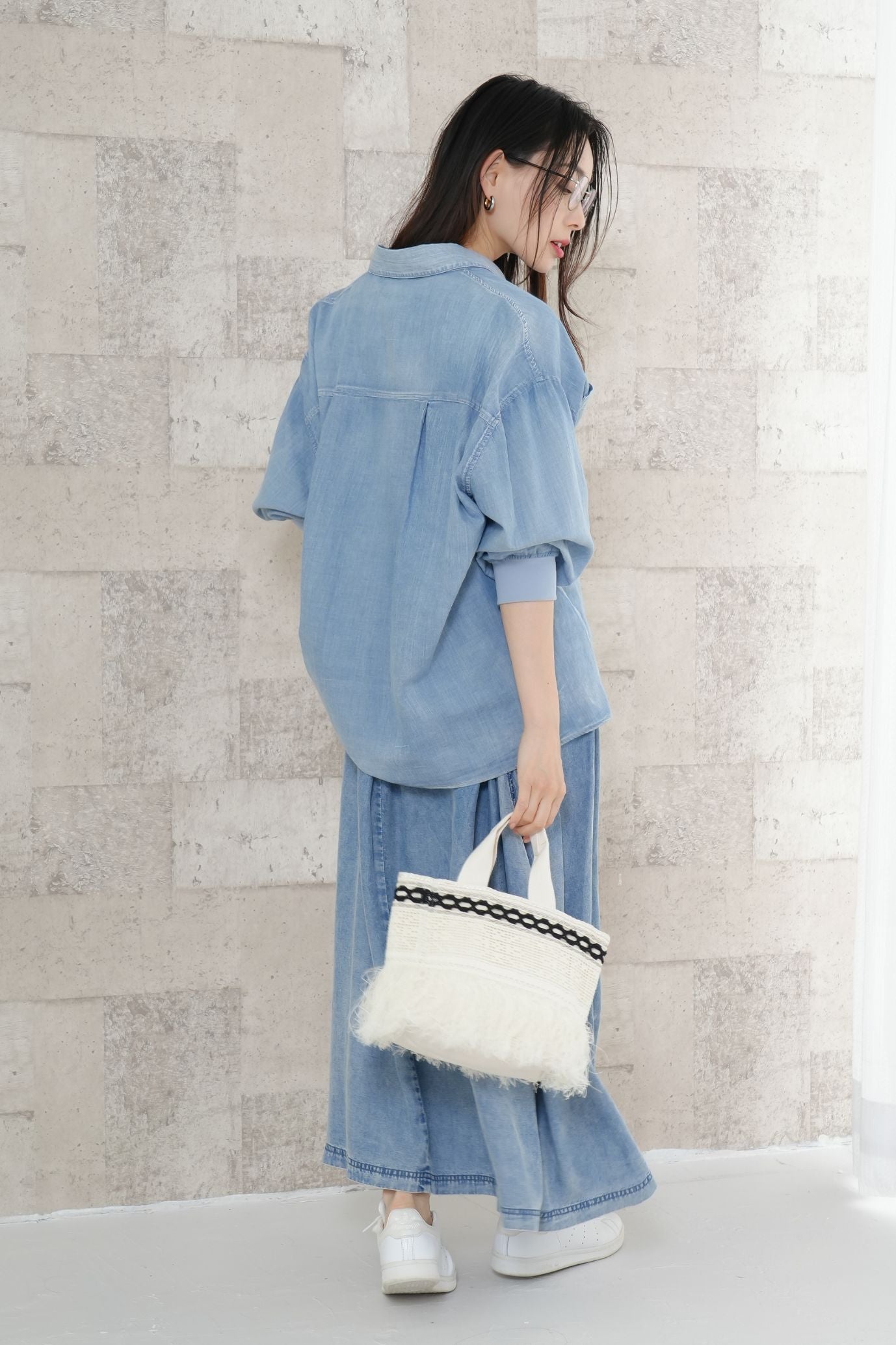 バイオシルクデニムワイドパンツ