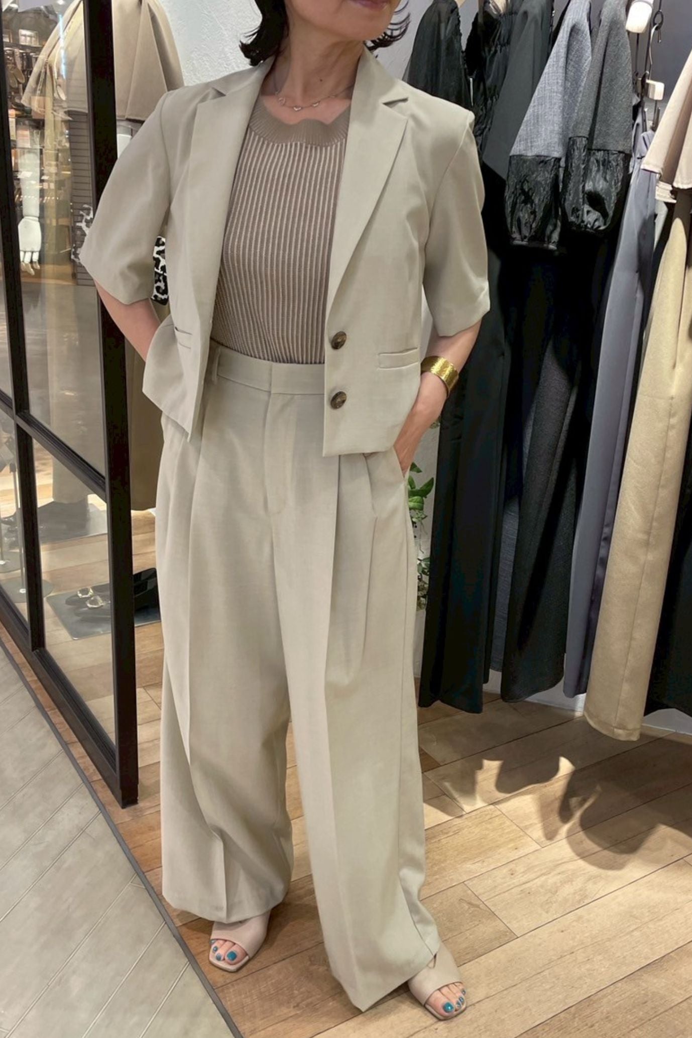 <50%OFF>シャンブレー半袖ジャケット