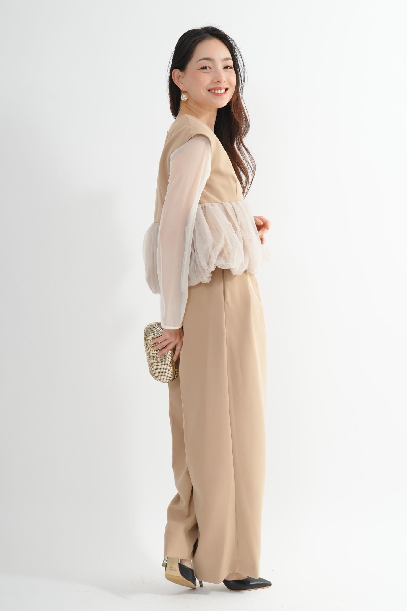 ペプラムチュールパンツドレス<3pcs SET>
