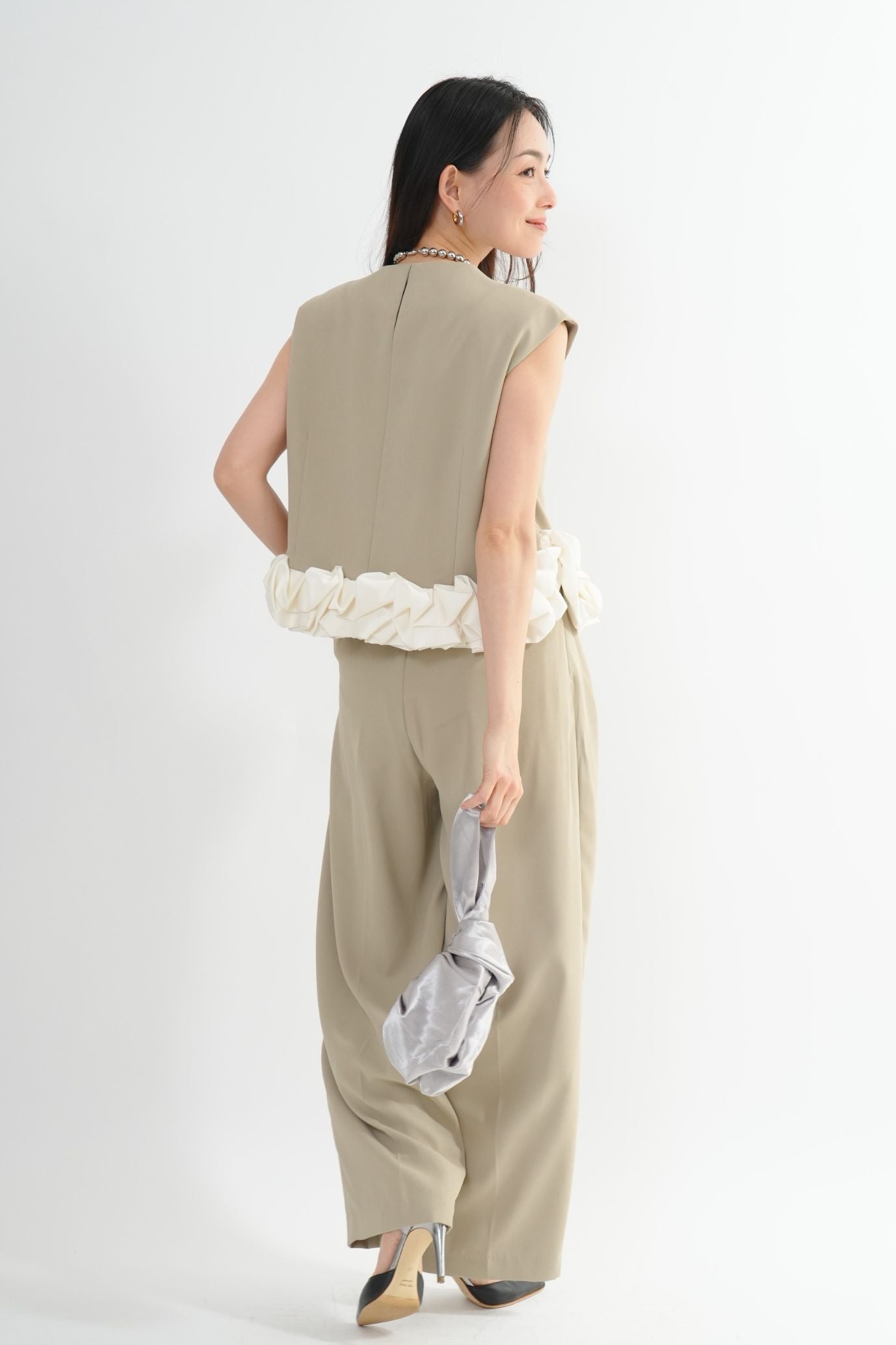 サテンバルーンヘムパンツドレス<2pcs SET>