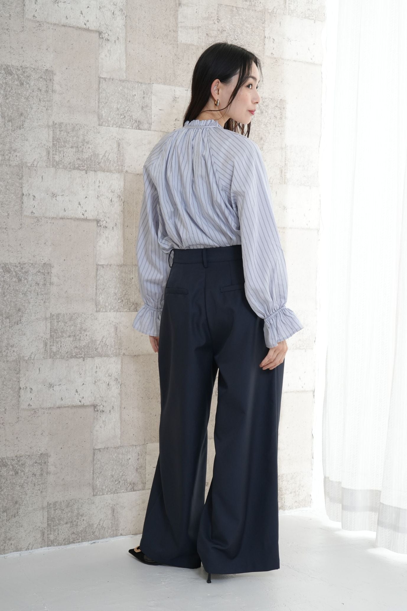 <50%OFF>ストライプフリルカラーブラウス