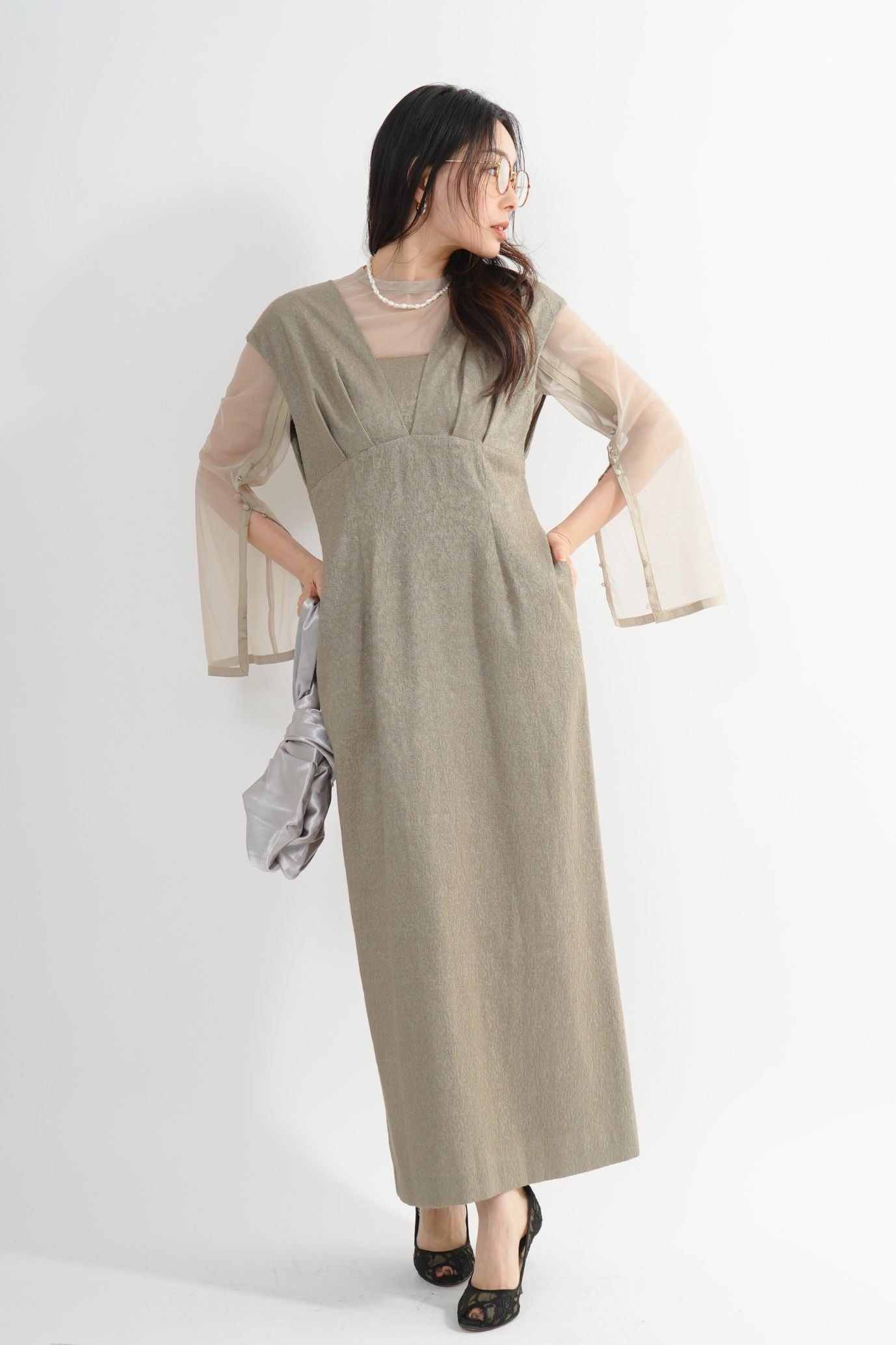 Vネックジャガードドレス<2pcs SET>