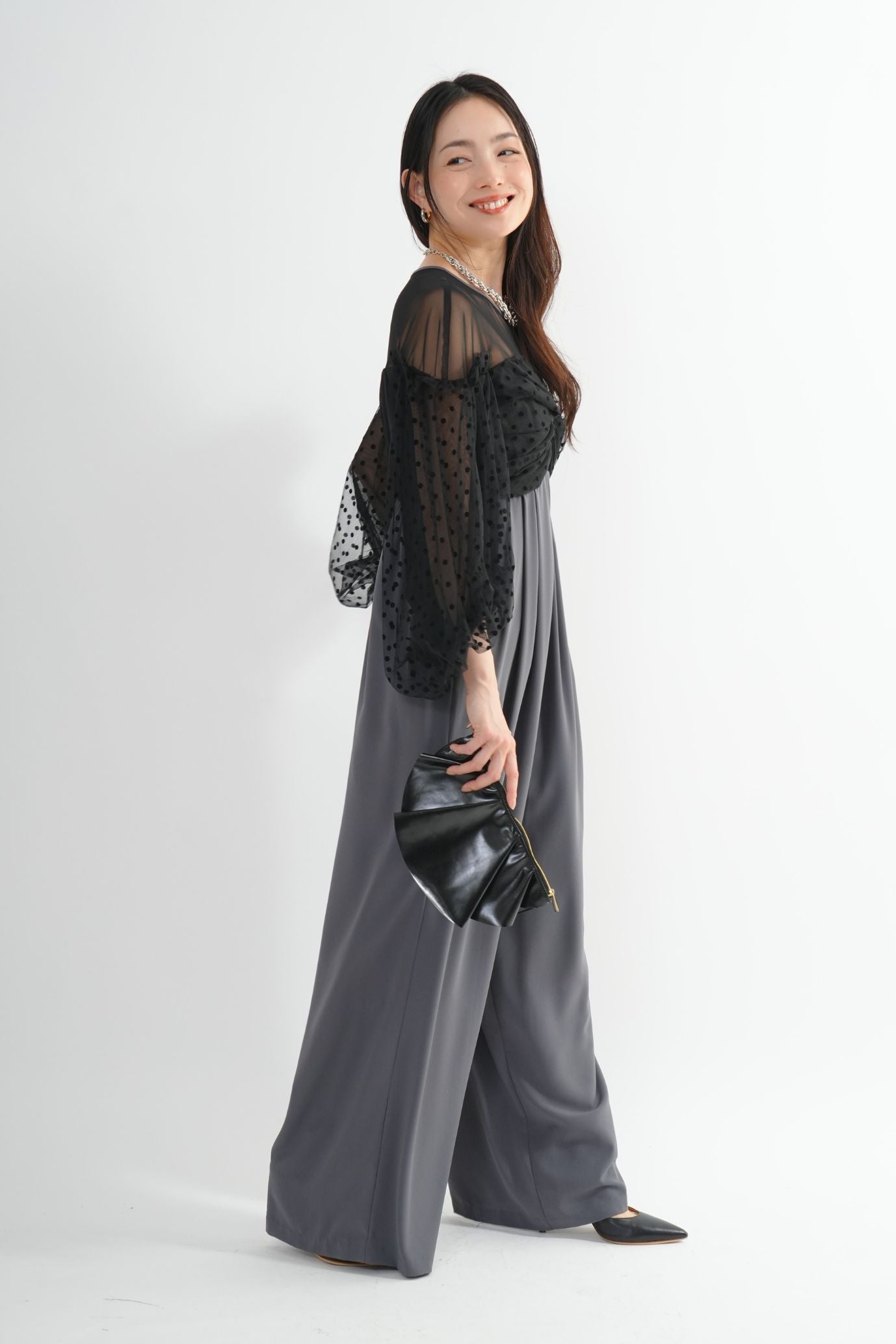<50%OFF>フロッキードットパンツドレス