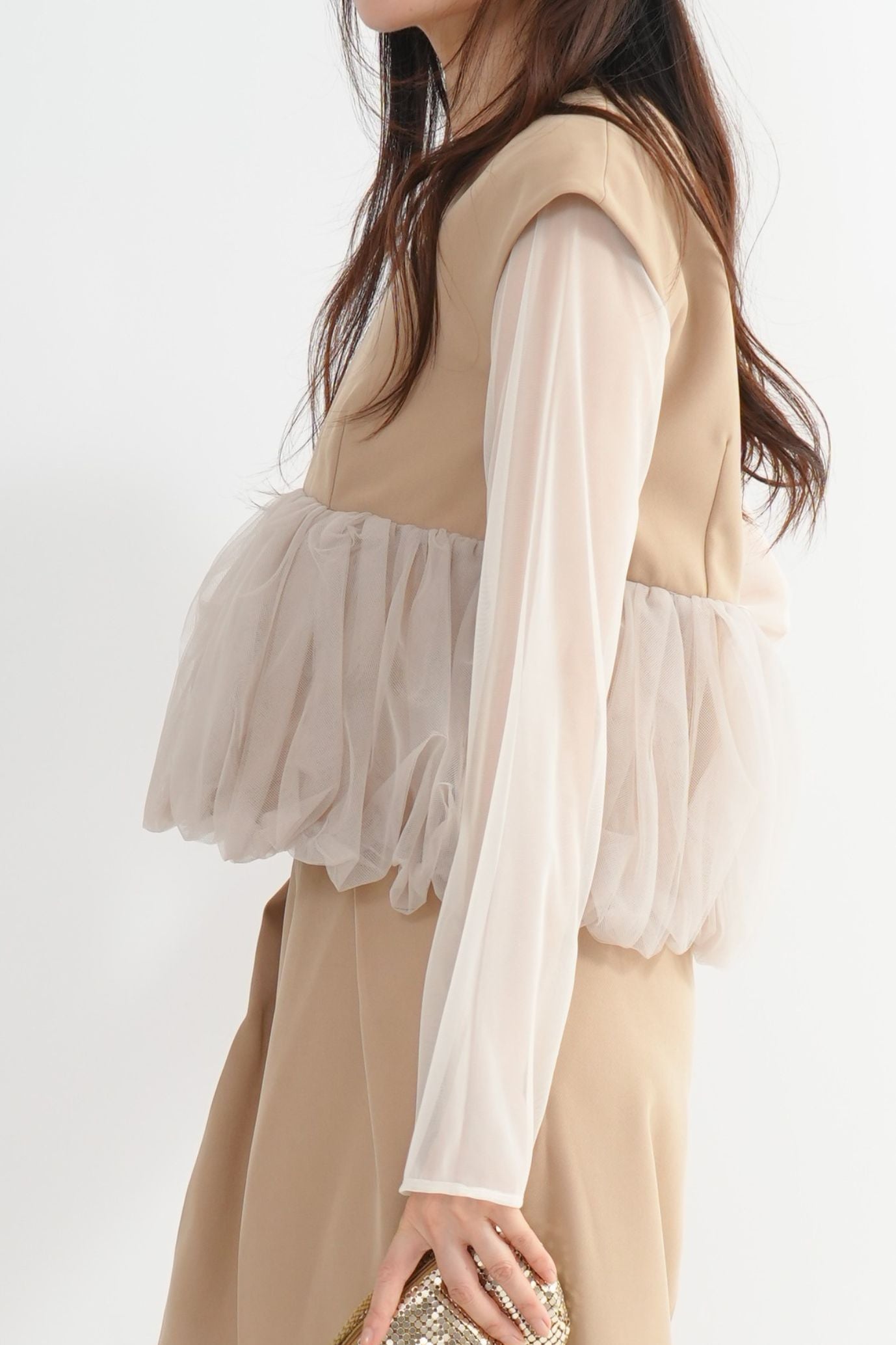 ペプラムチュールパンツドレス<3pcs SET>