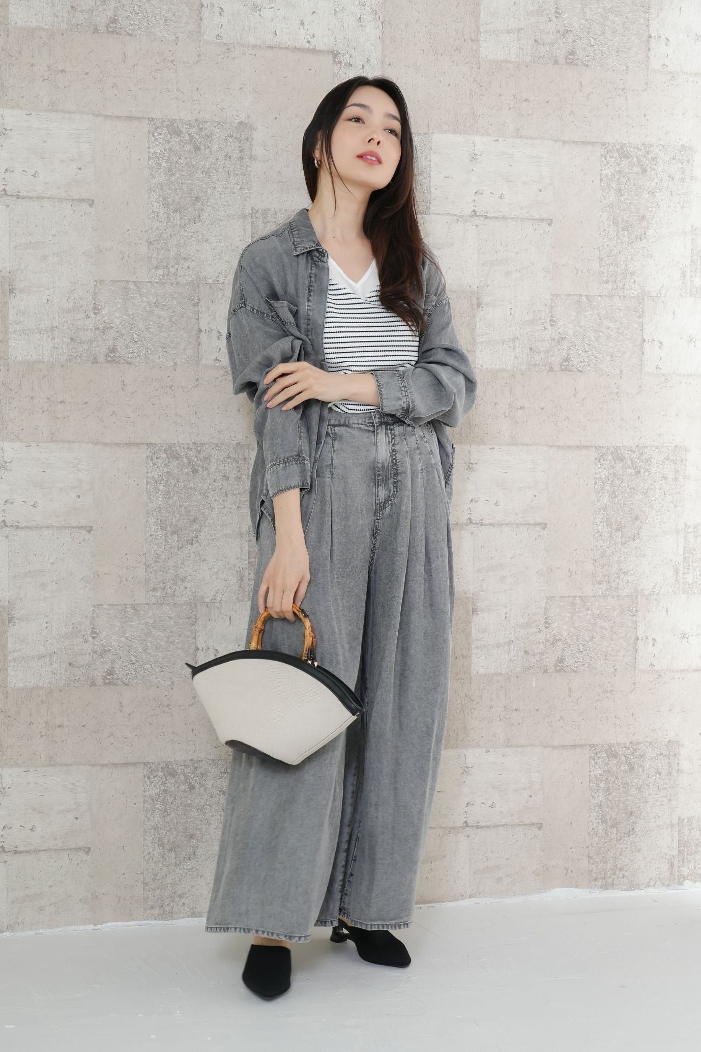 <6月上旬再入荷予定>バイオシルクデニムワイドパンツ