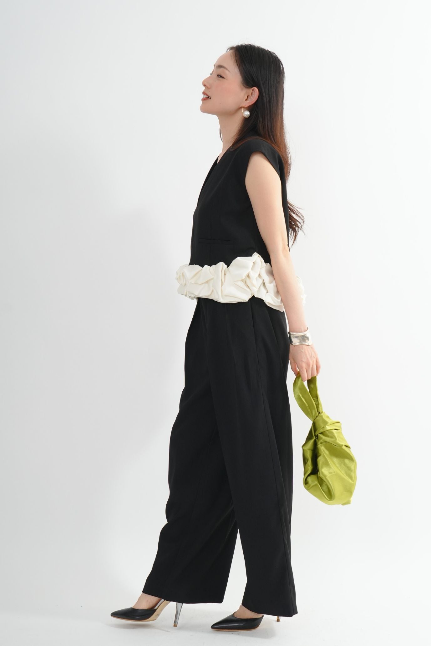 サテンバルーンヘムパンツドレス<2pcs SET>
