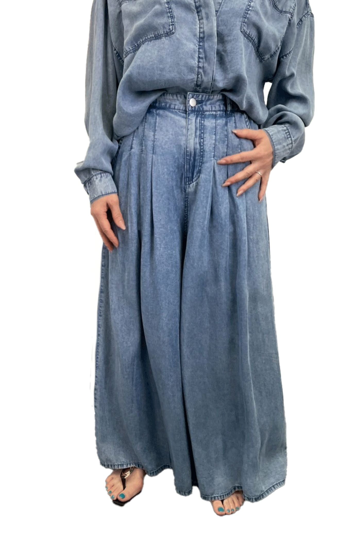 <6月上旬出荷予定>【NEW】バイオシルクデニムワイドパンツ
