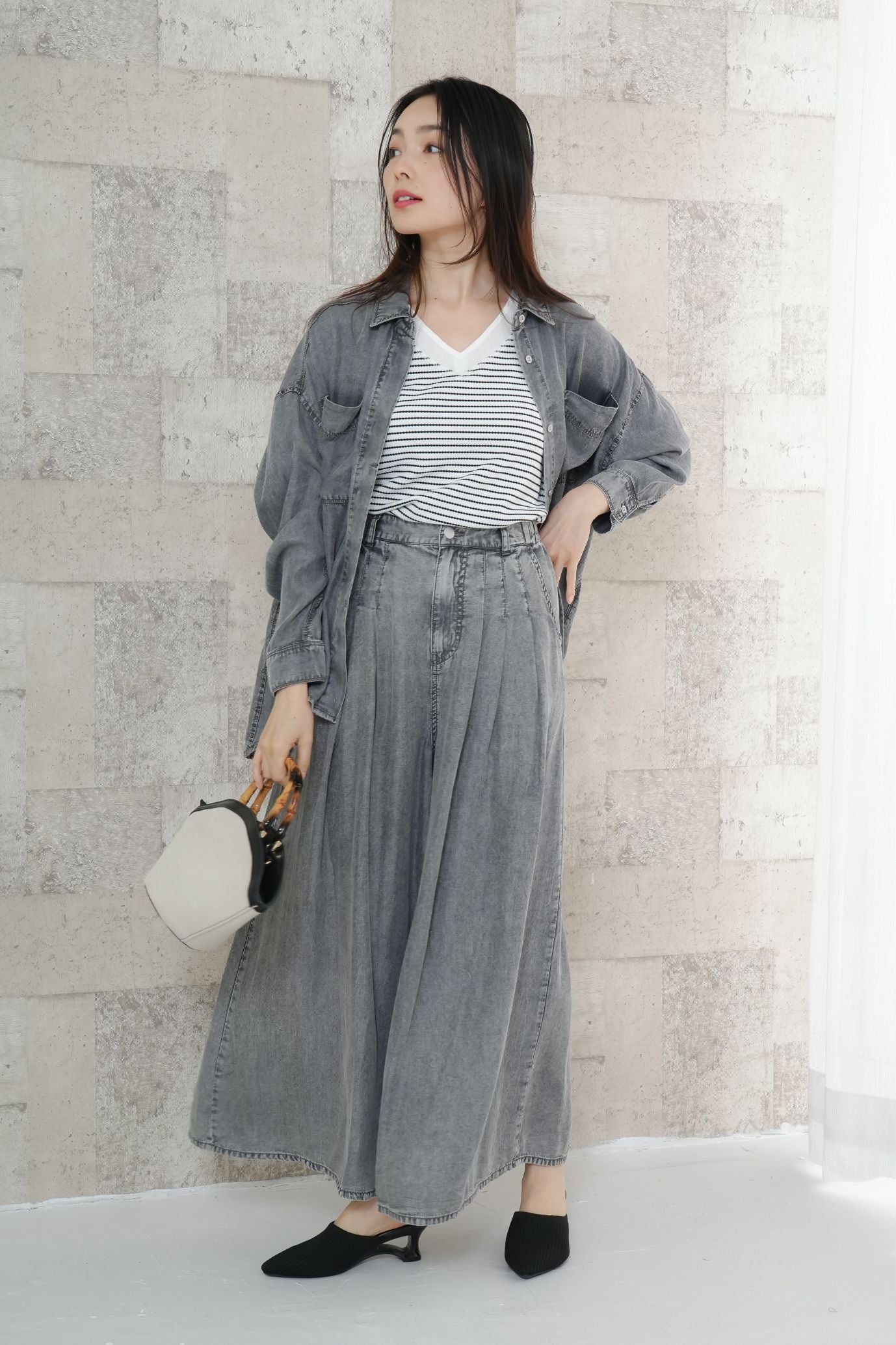 バイオシルクデニムワイドパンツ
