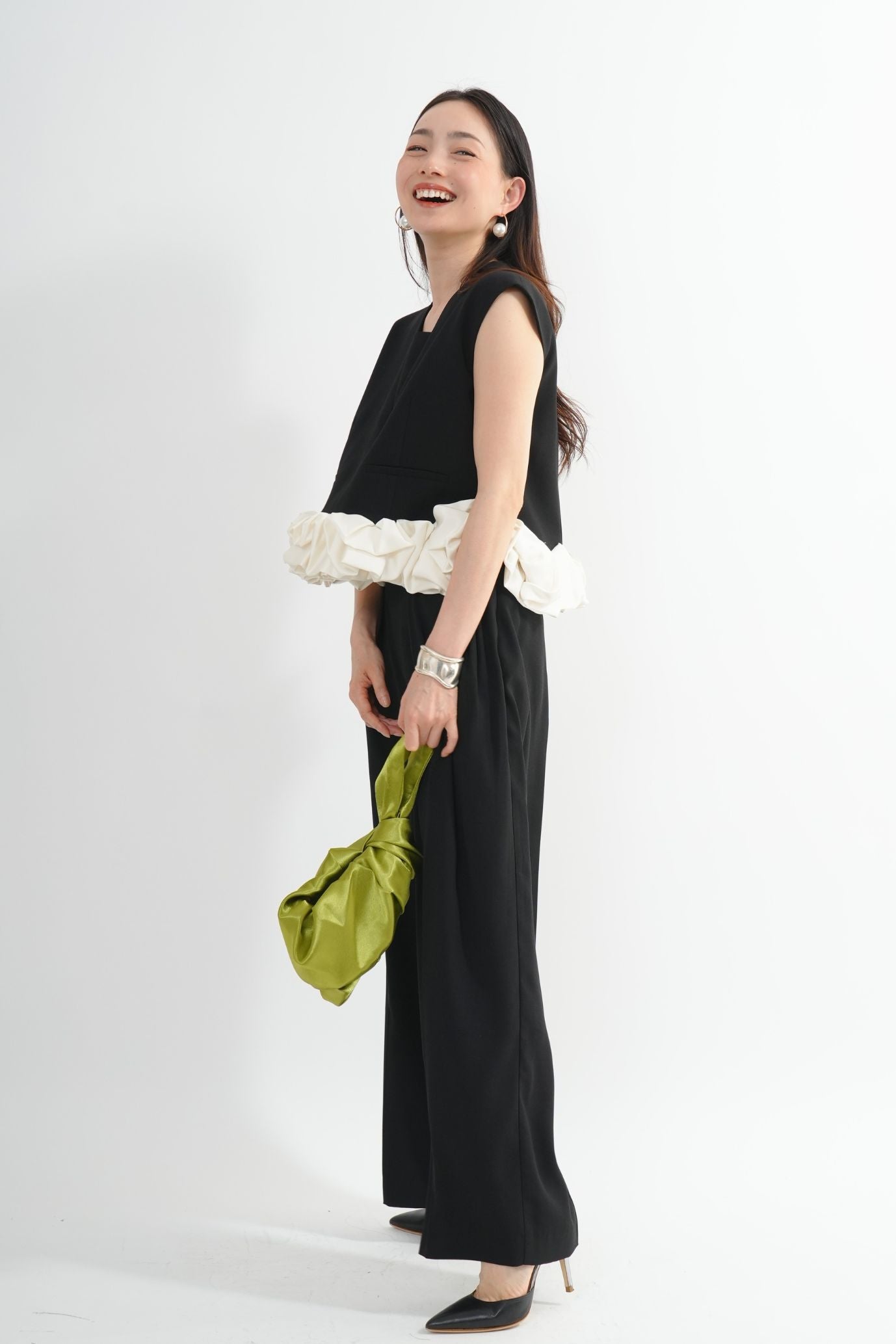 サテンバルーンヘムパンツドレス<2pcs SET>