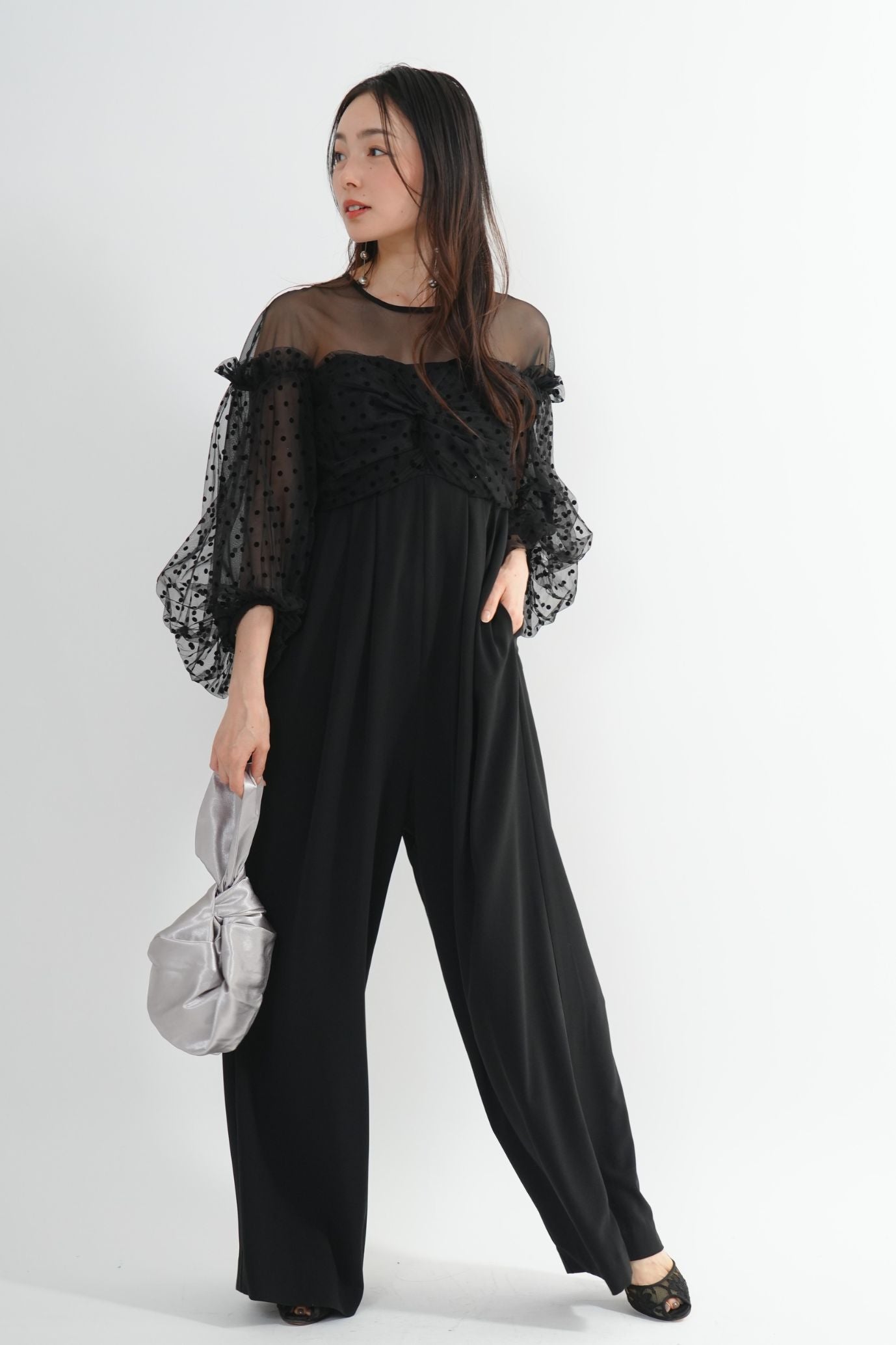 <50%OFF>フロッキードットパンツドレス