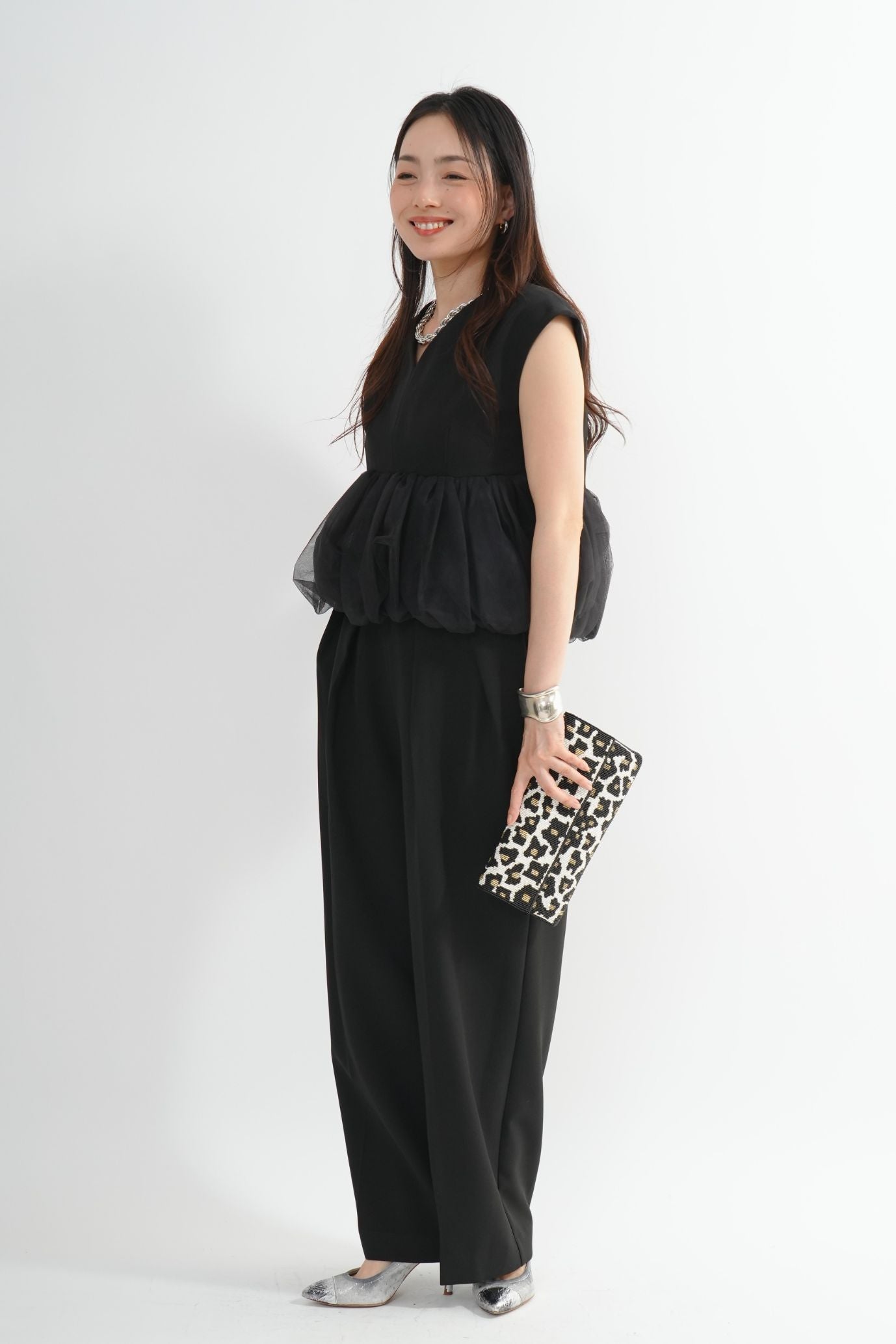 ペプラムチュールパンツドレス<3pcs SET>