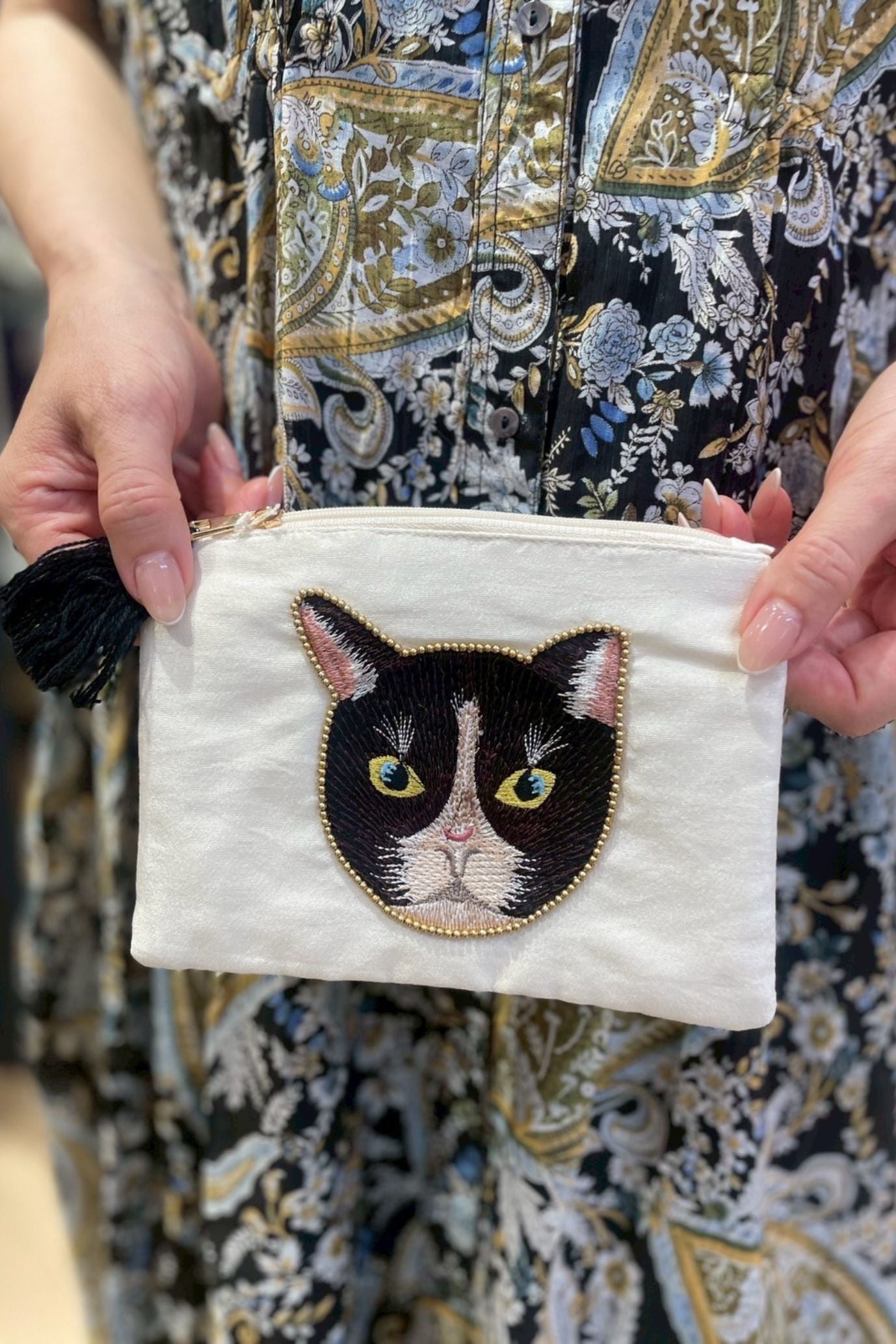 アニマル刺繍ポーチ キャット