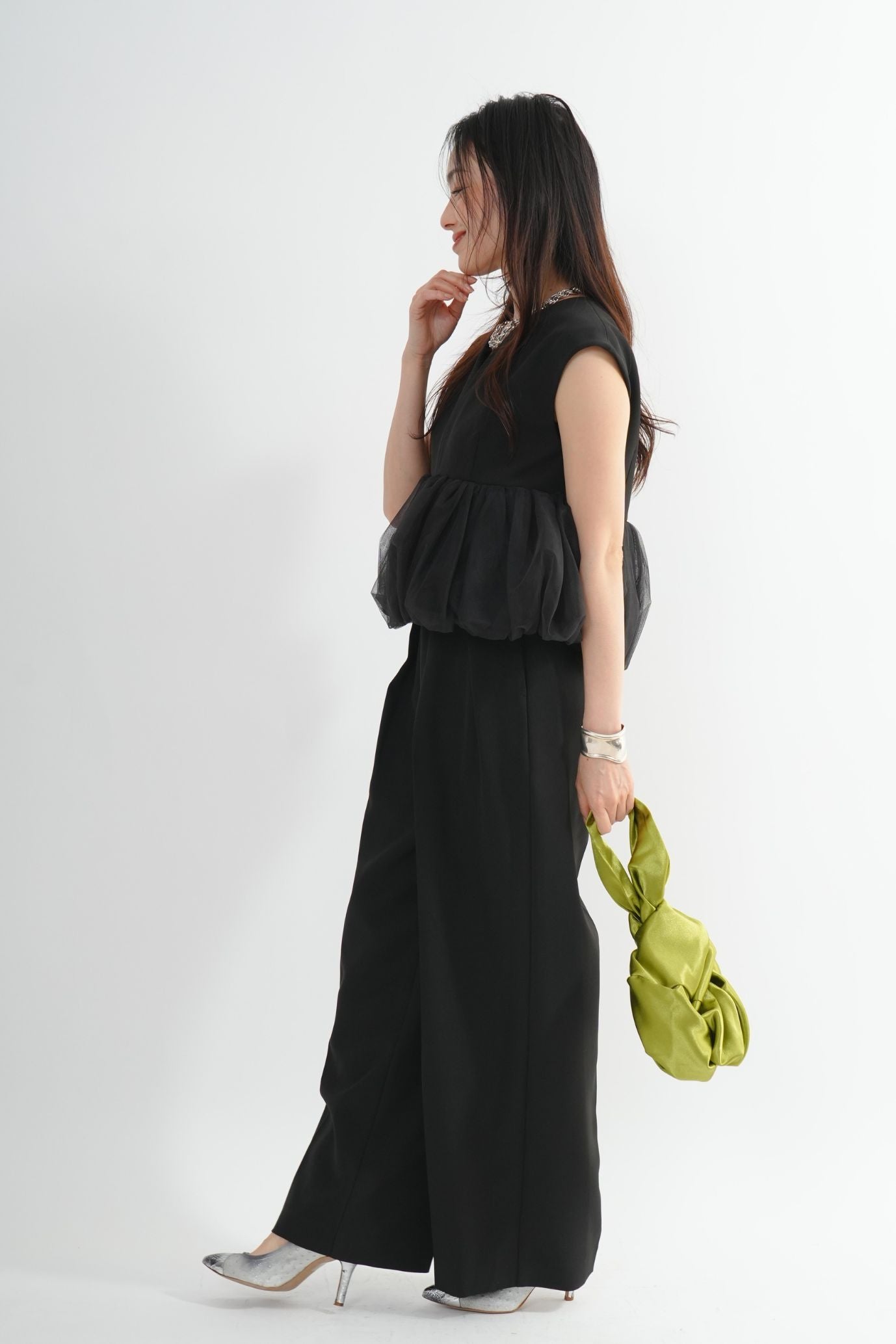 ペプラムチュールパンツドレス<3pcs SET>