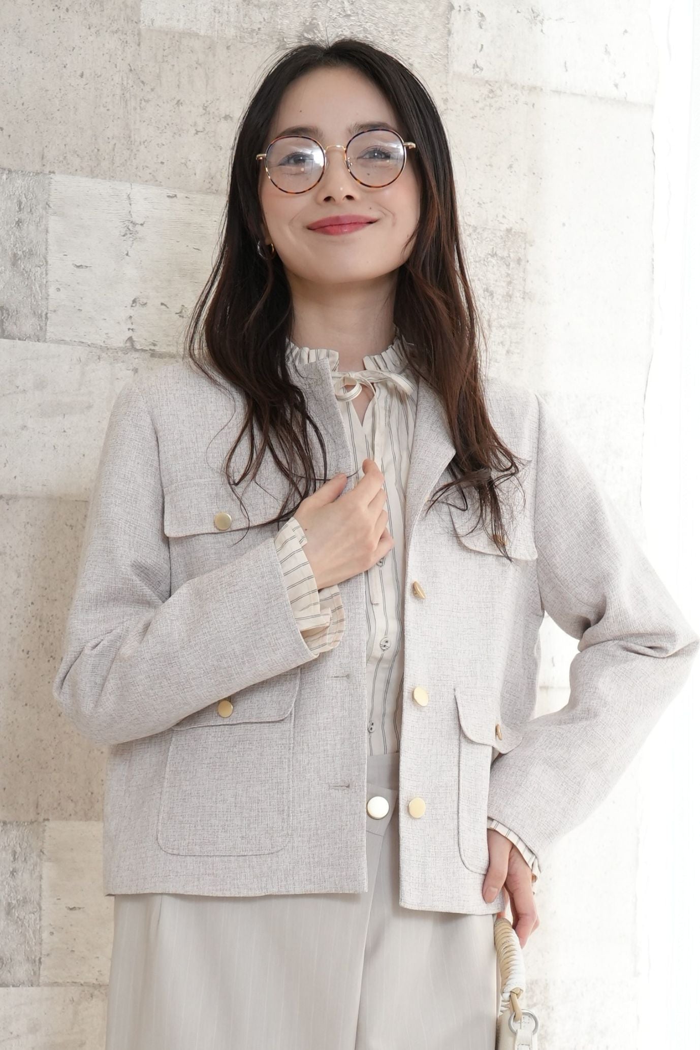 <50%OFF>ストライプフリルカラーブラウス