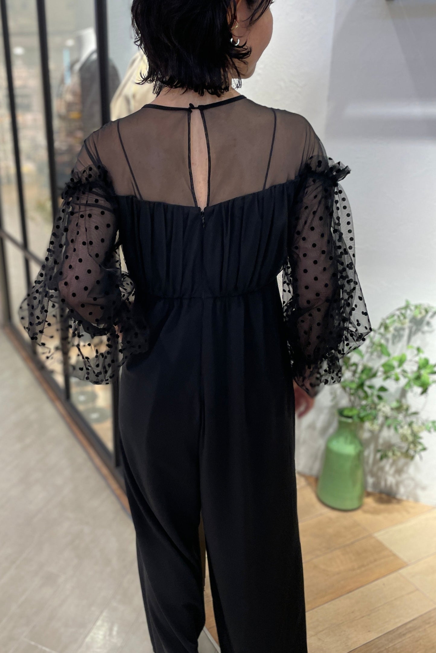 <50%OFF>フロッキードットパンツドレス