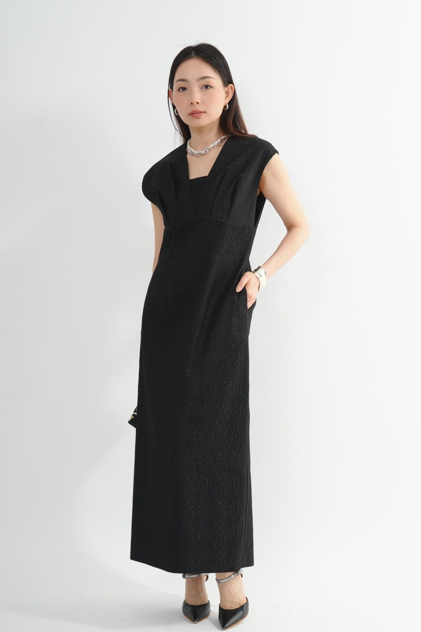 Vネックジャガードドレス<2pcs SET>