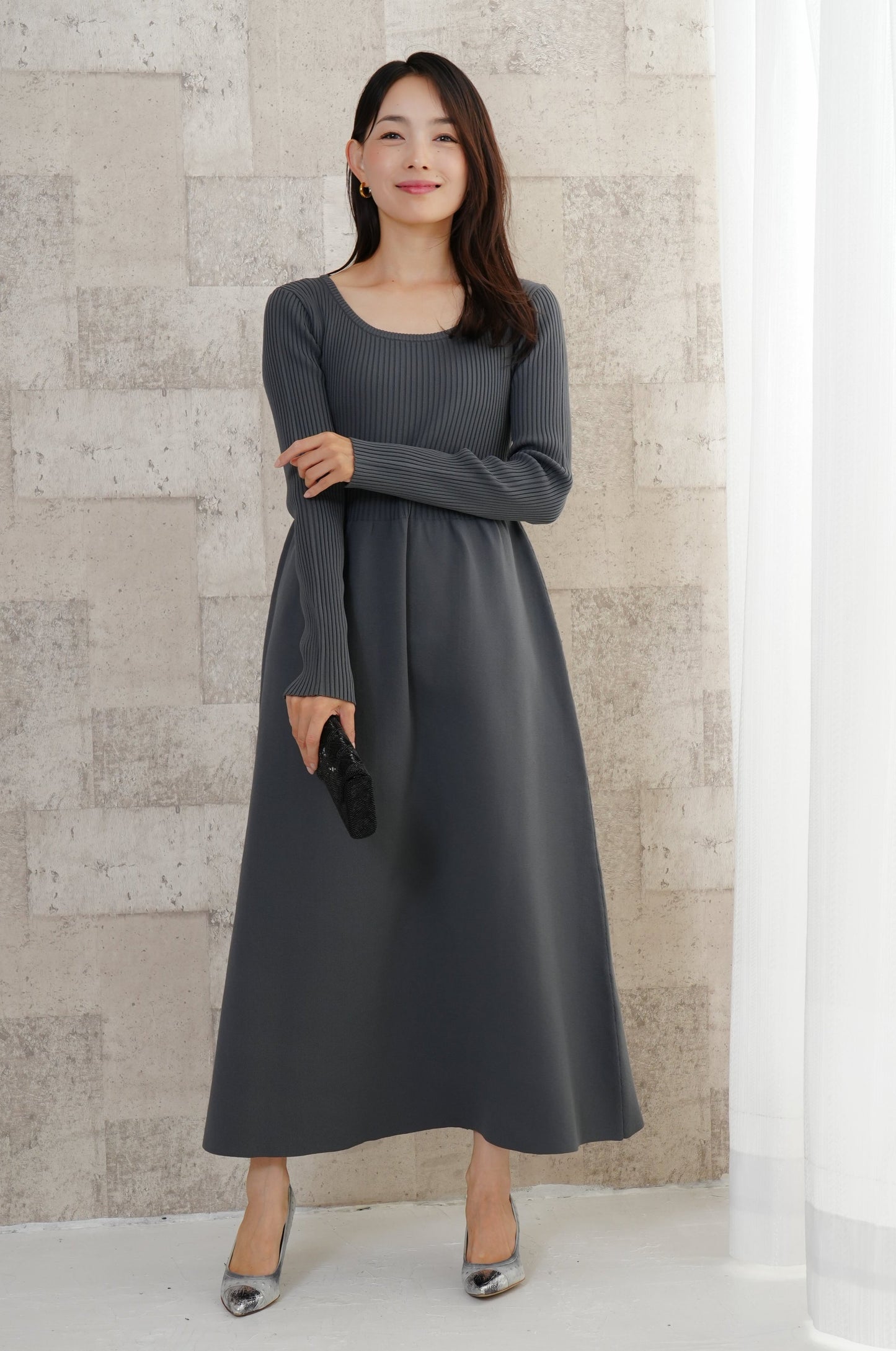 <20%OFF>リブニットワンピース