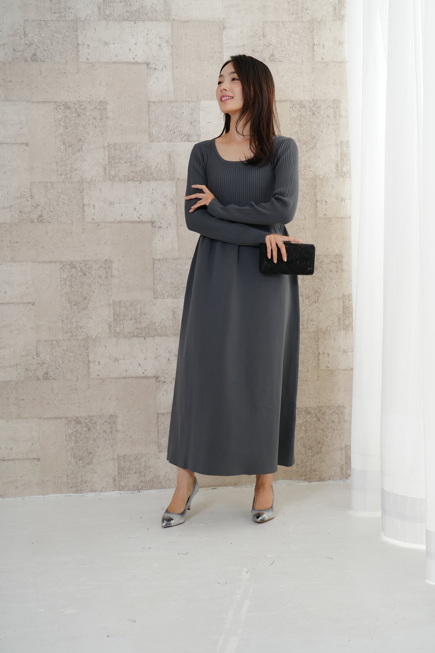 <20%OFF>リブニットワンピース