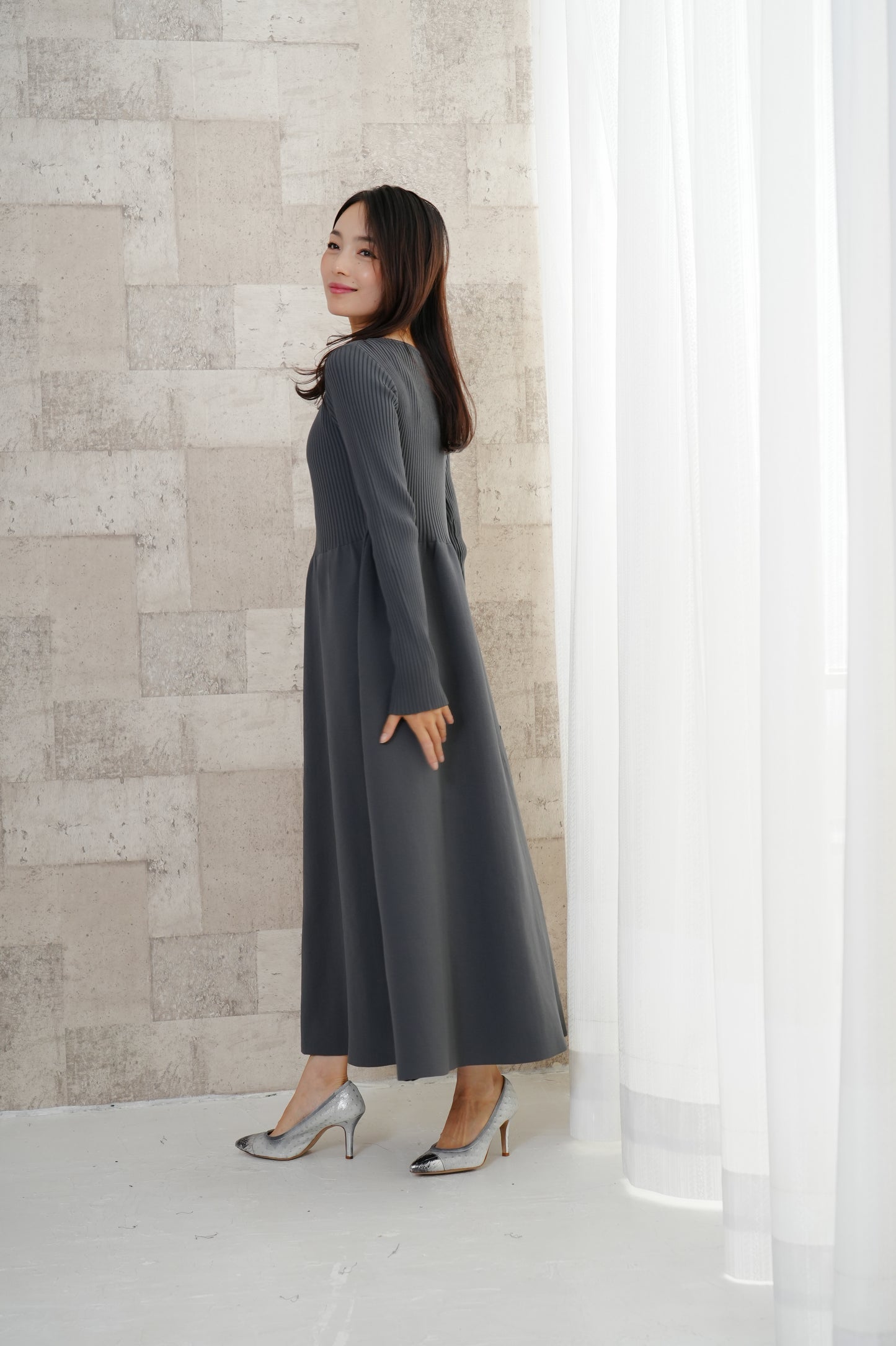 <20%OFF>リブニットワンピース