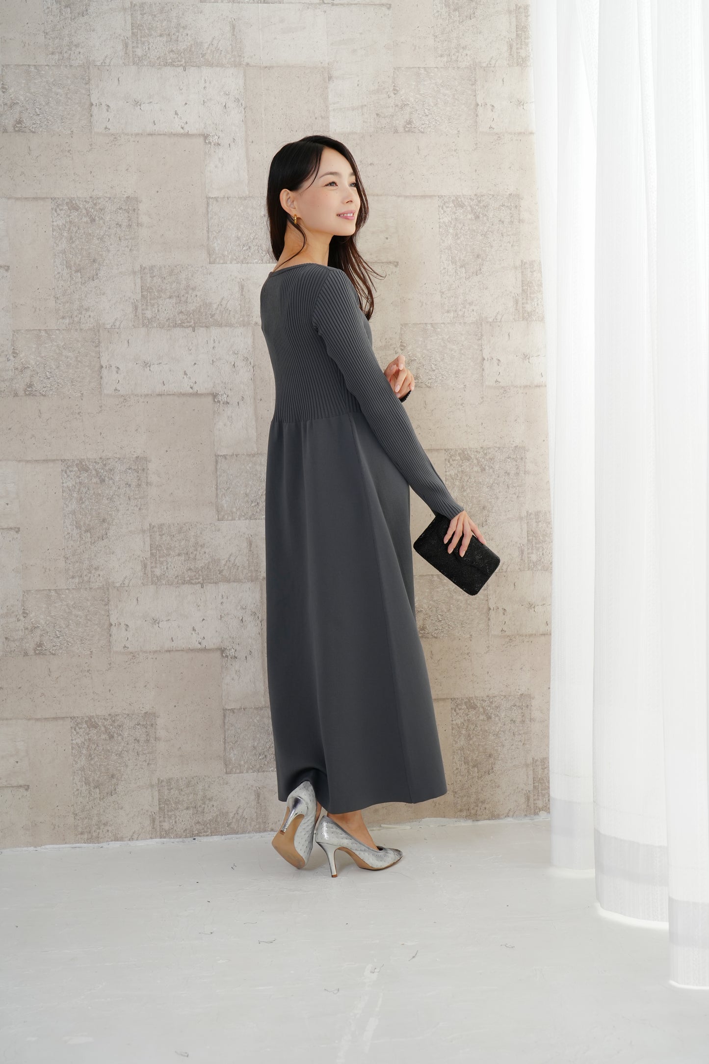 <20%OFF>リブニットワンピース