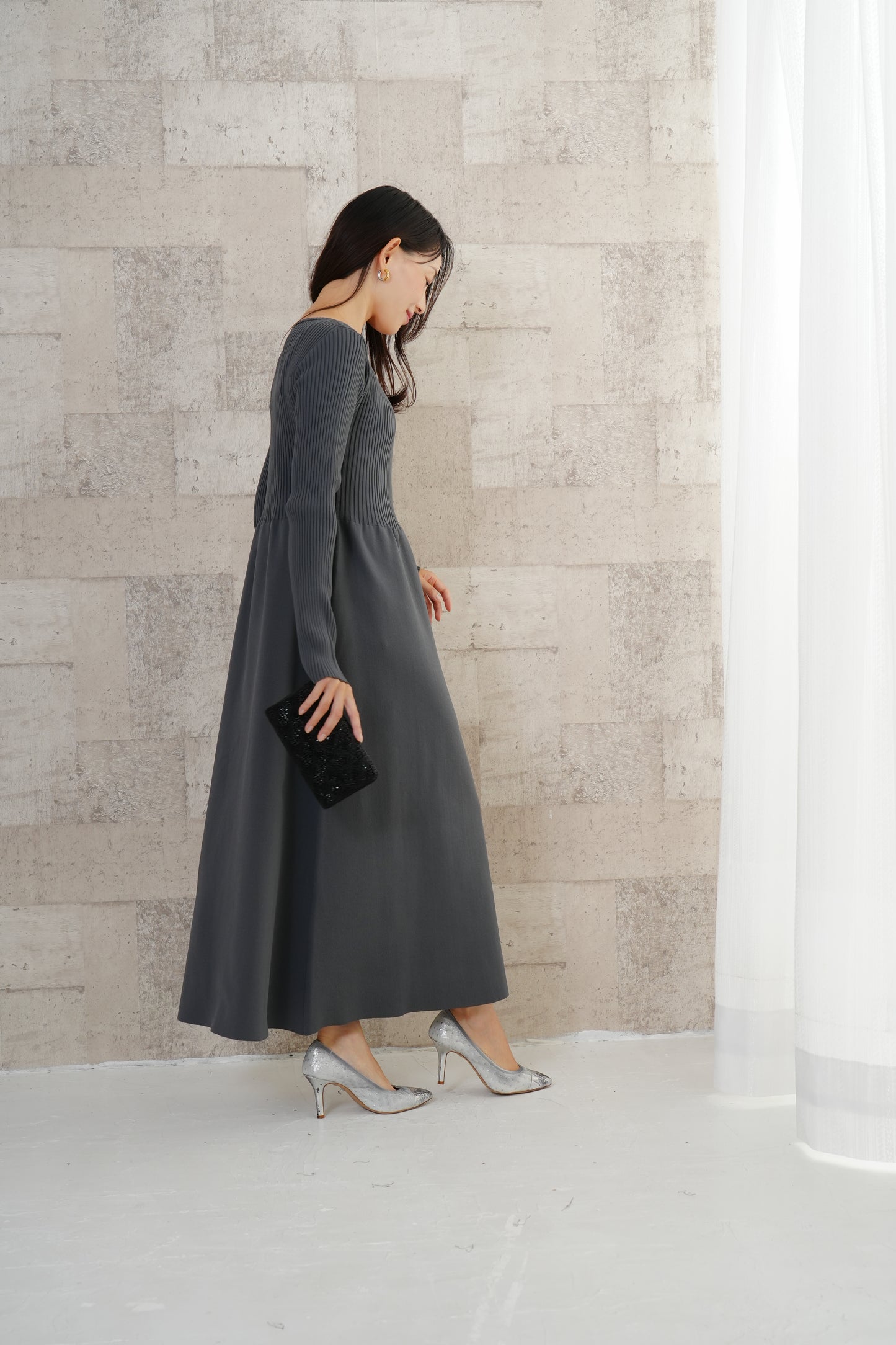 <20%OFF>リブニットワンピース
