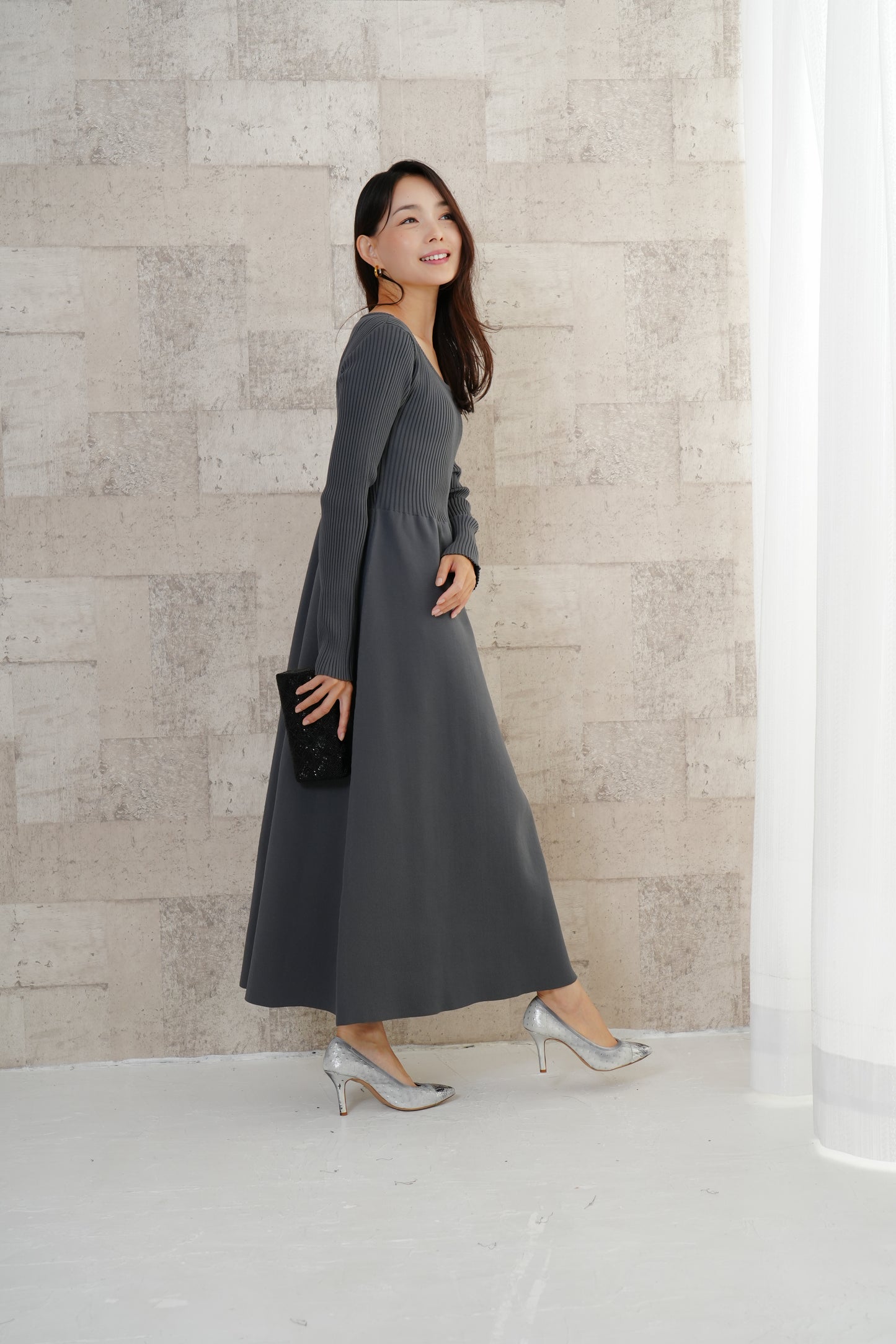 <20%OFF>リブニットワンピース