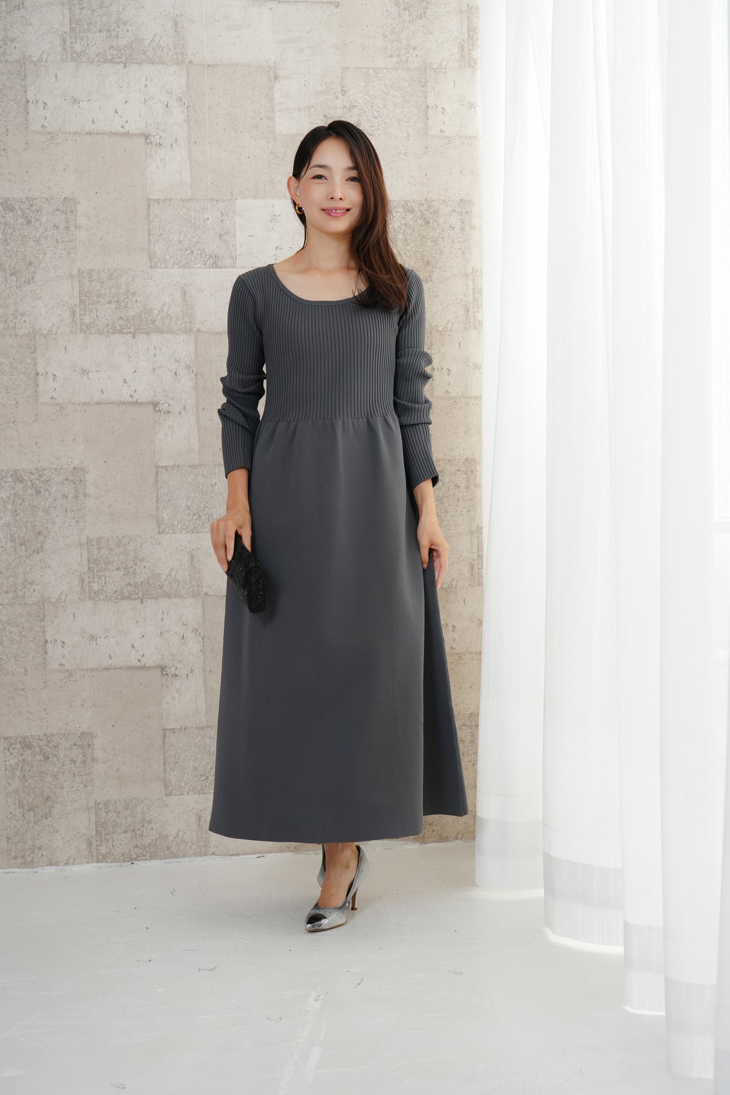 <20%OFF>リブニットワンピース