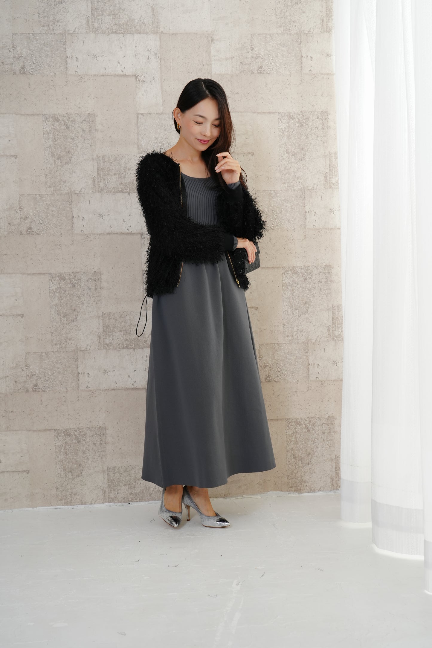 <20%OFF>リブニットワンピース