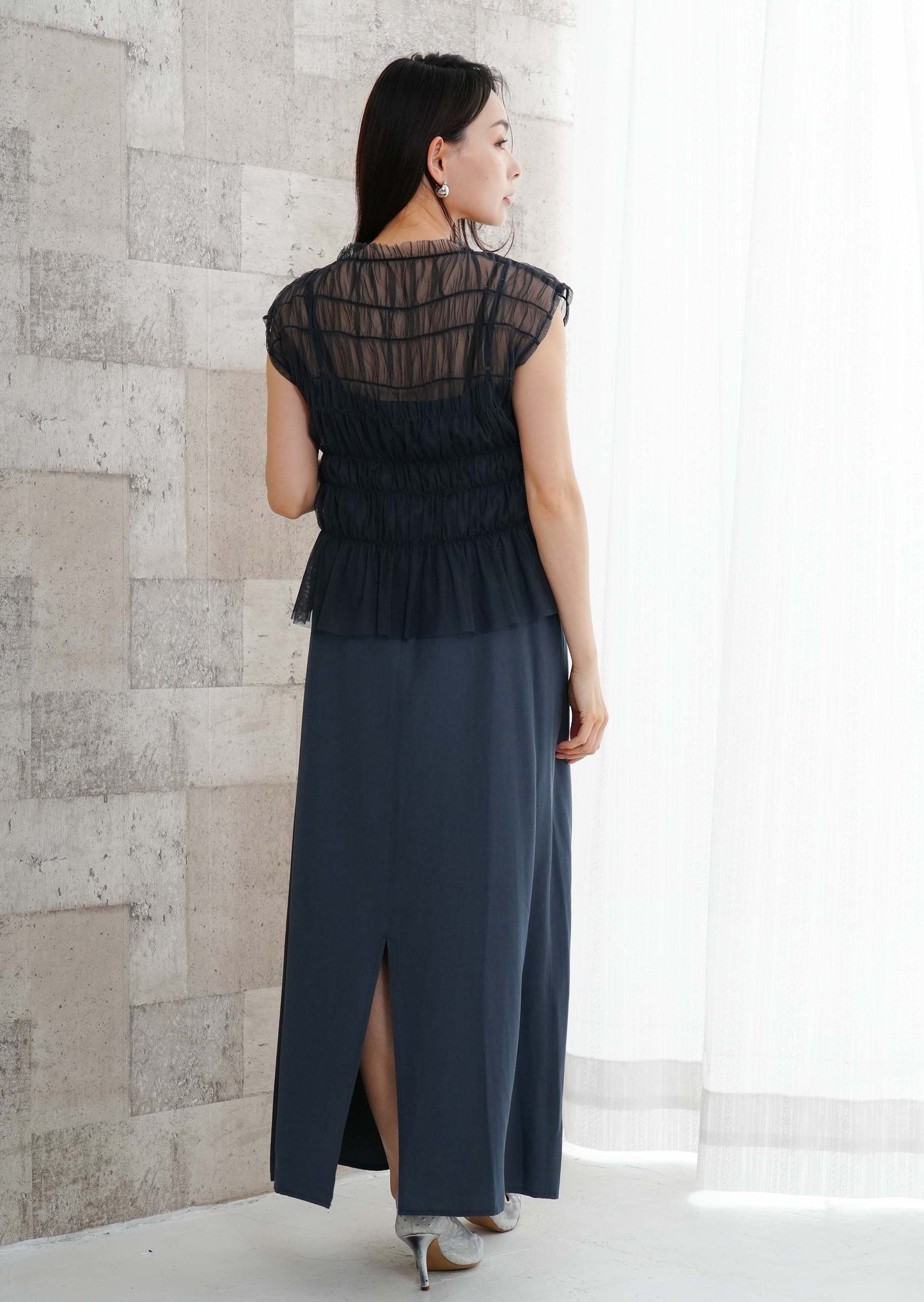 <20%OFF>チュールコンビフレアワンピース