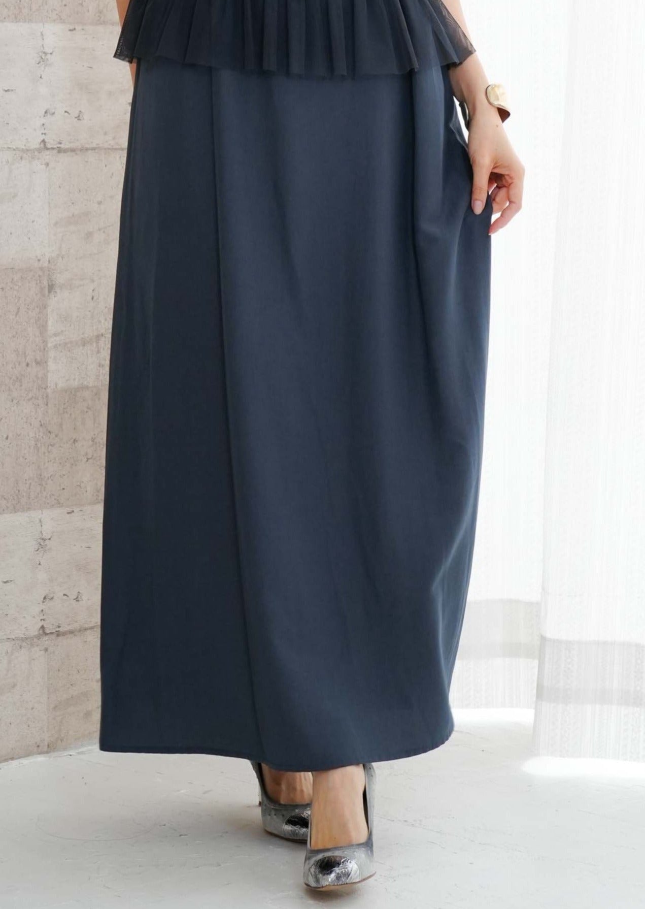 <20%OFF>チュールコンビフレアワンピース