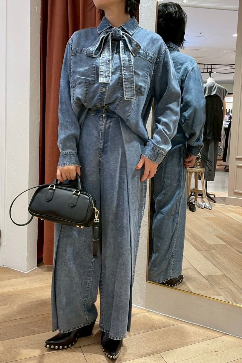 テンセルデニムワイドタックパンツ