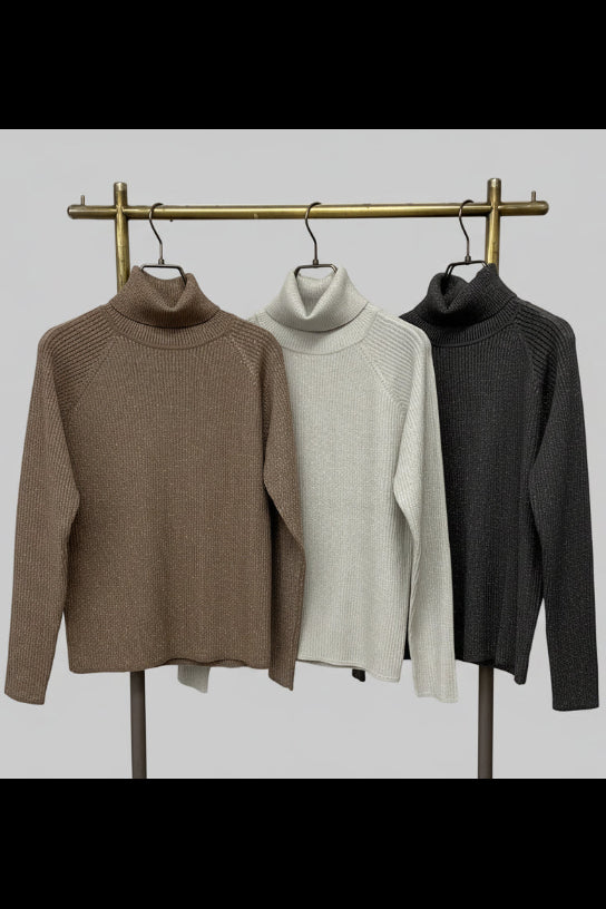 〈10%OFF〉ストレッチラメタートルニット