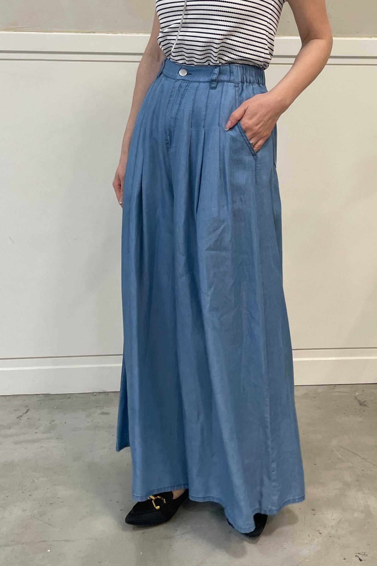 バイオシルクデニムワイドパンツ