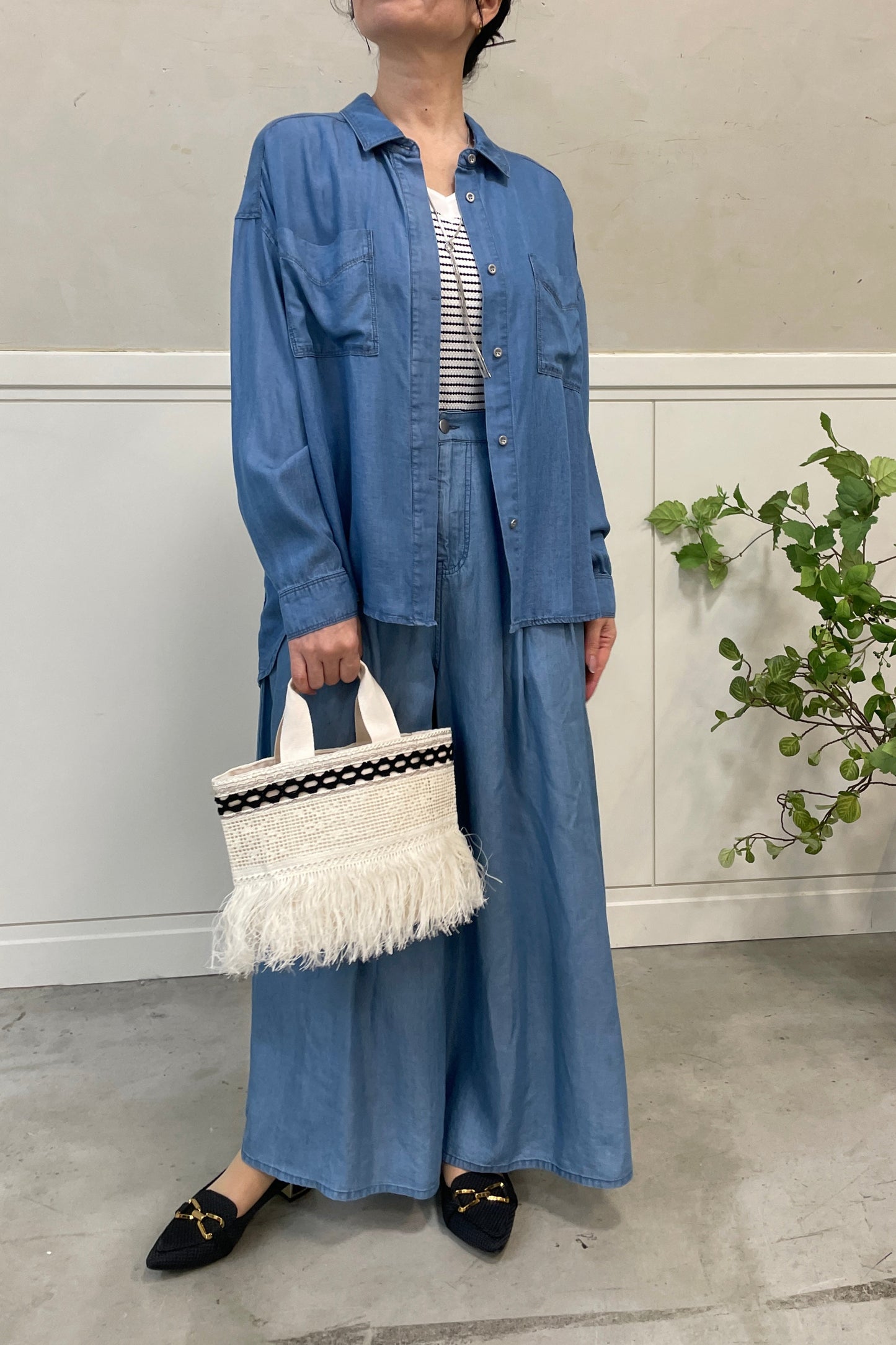 バイオシルクデニムワイドパンツ
