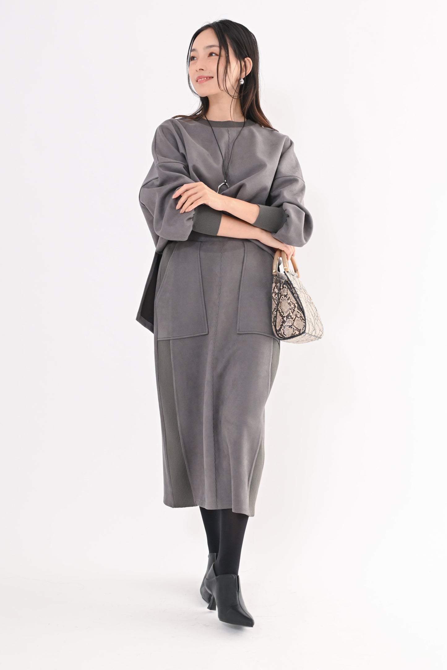 スエード×リブワークスカート(新色モカ)