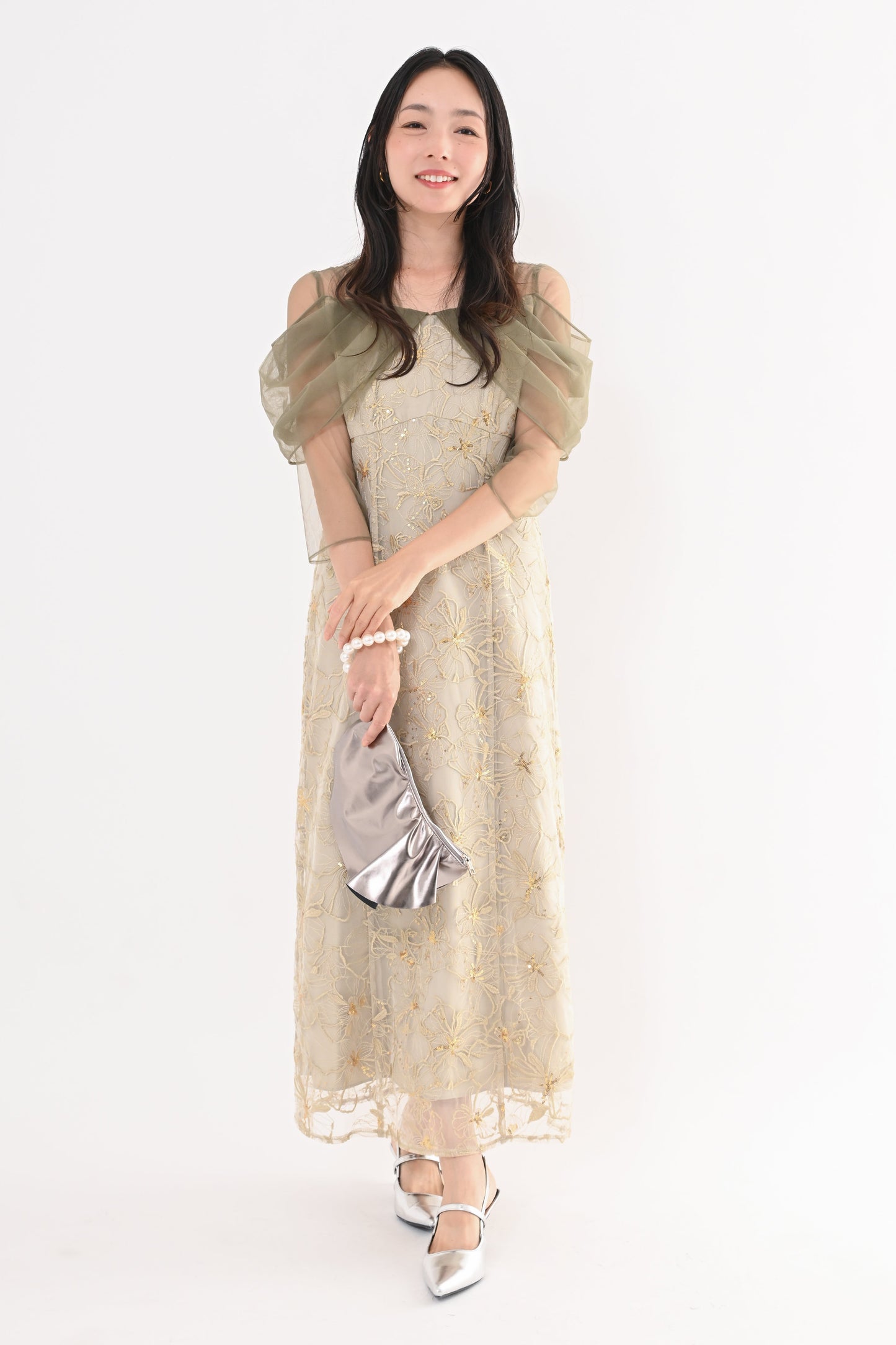 <20%OFF>チュールスパンコールドレス